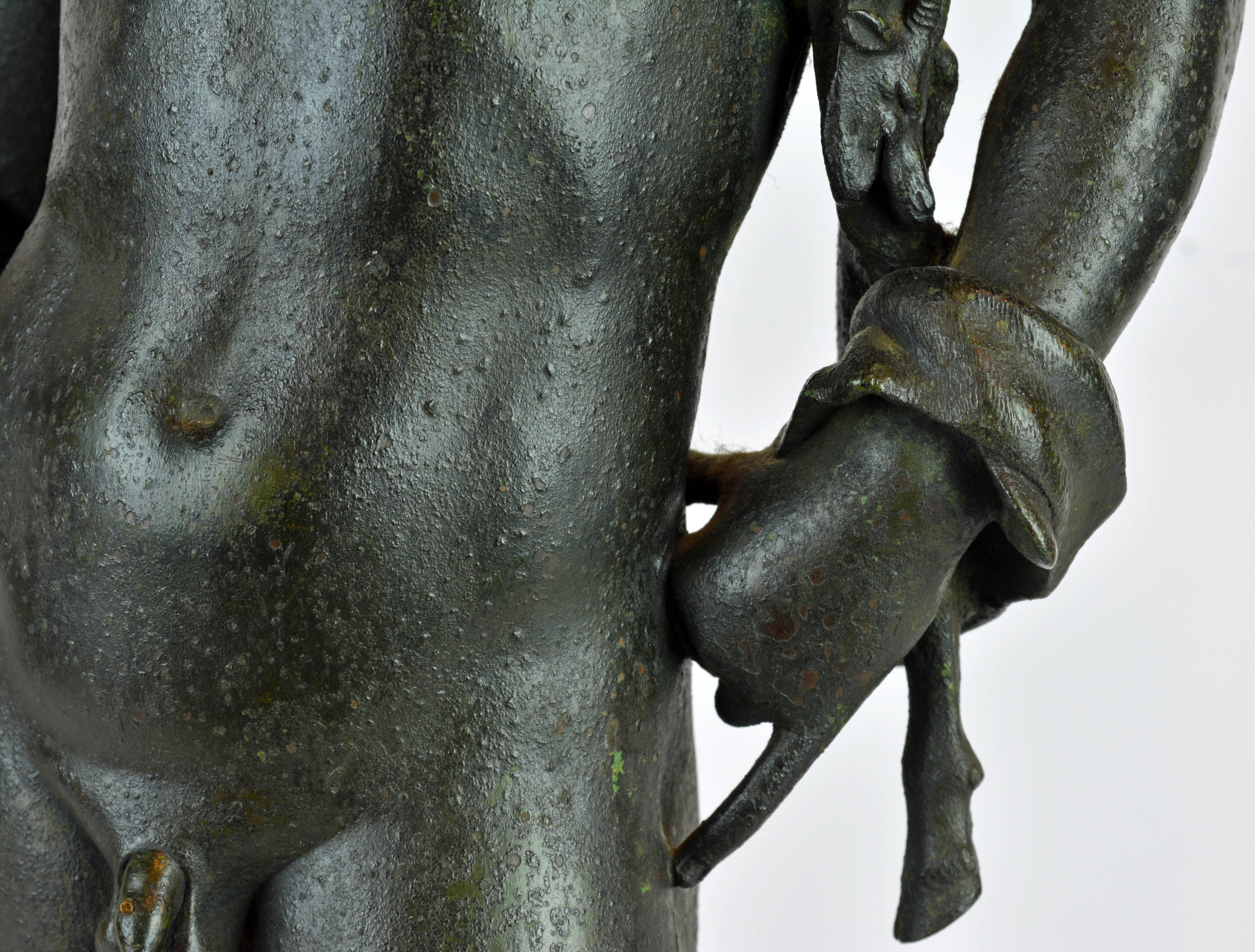Greco Roman Italian 19th Century Bronze Statue of Antinous with Goatskin after the Antique
