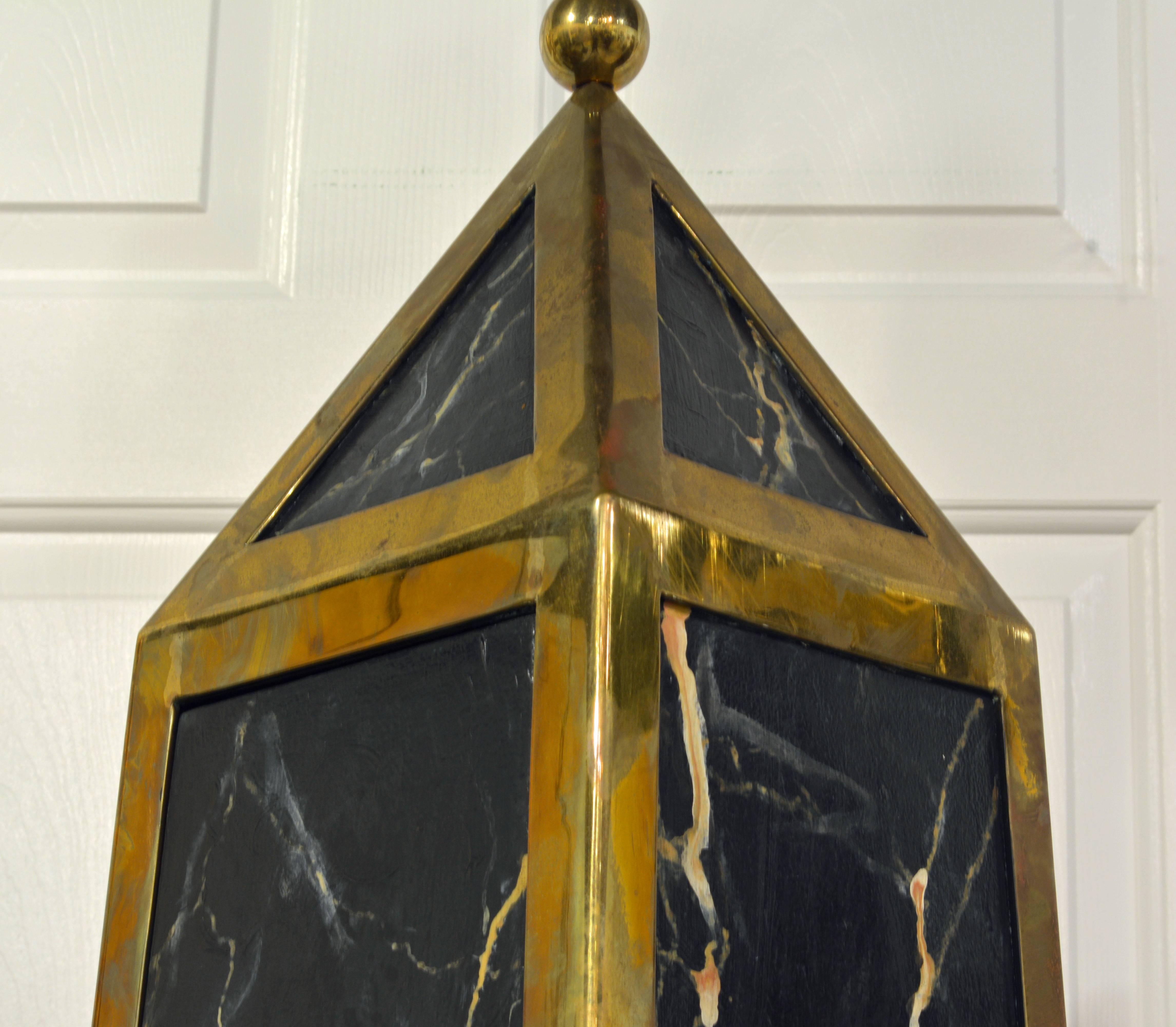 Pair of Monumental Painted and Brass Mounted Neoclassical Obelisks with Cabinets 4