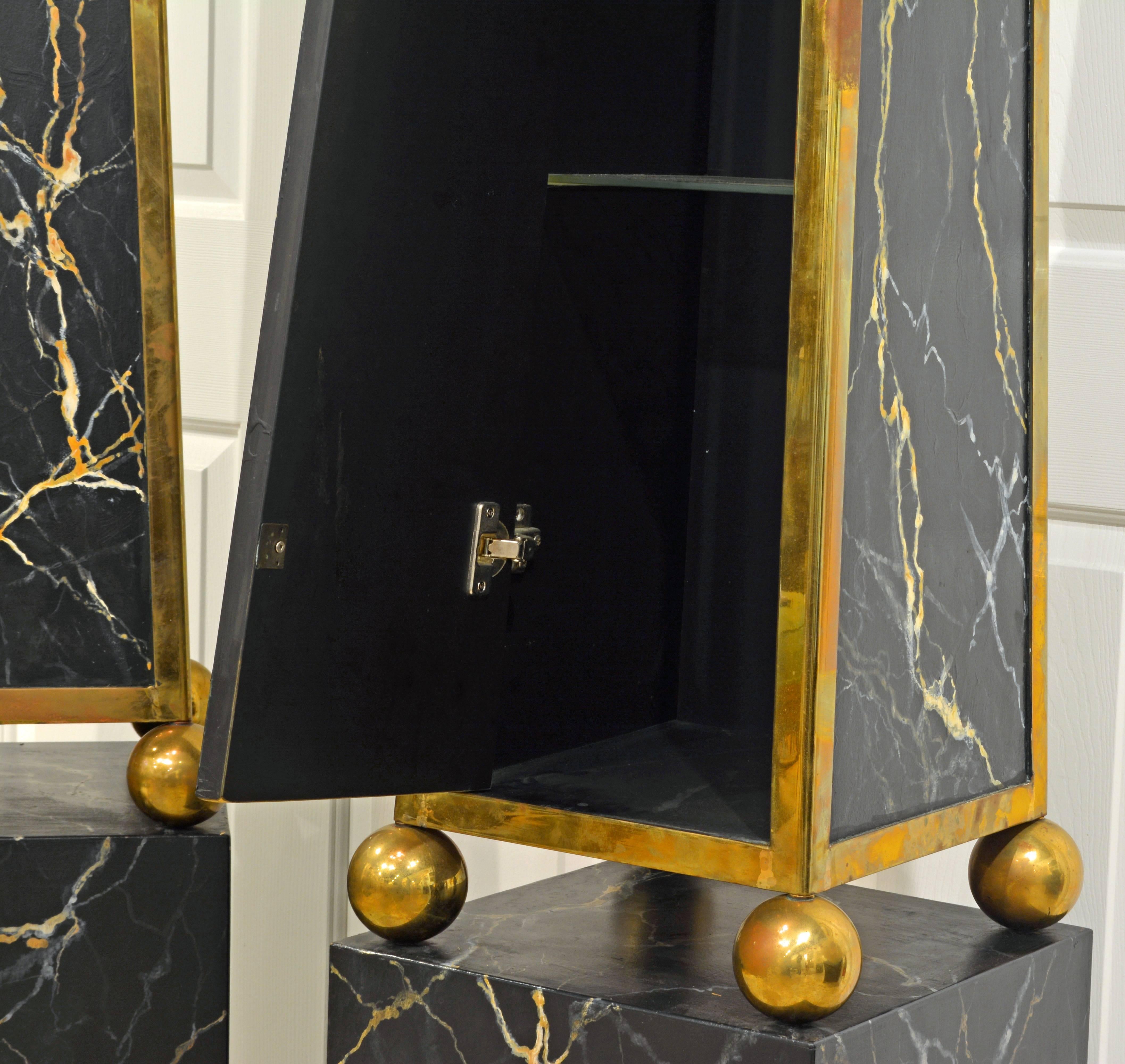 Pair of Monumental Painted and Brass Mounted Neoclassical Obelisks with Cabinets In Good Condition In Ft. Lauderdale, FL