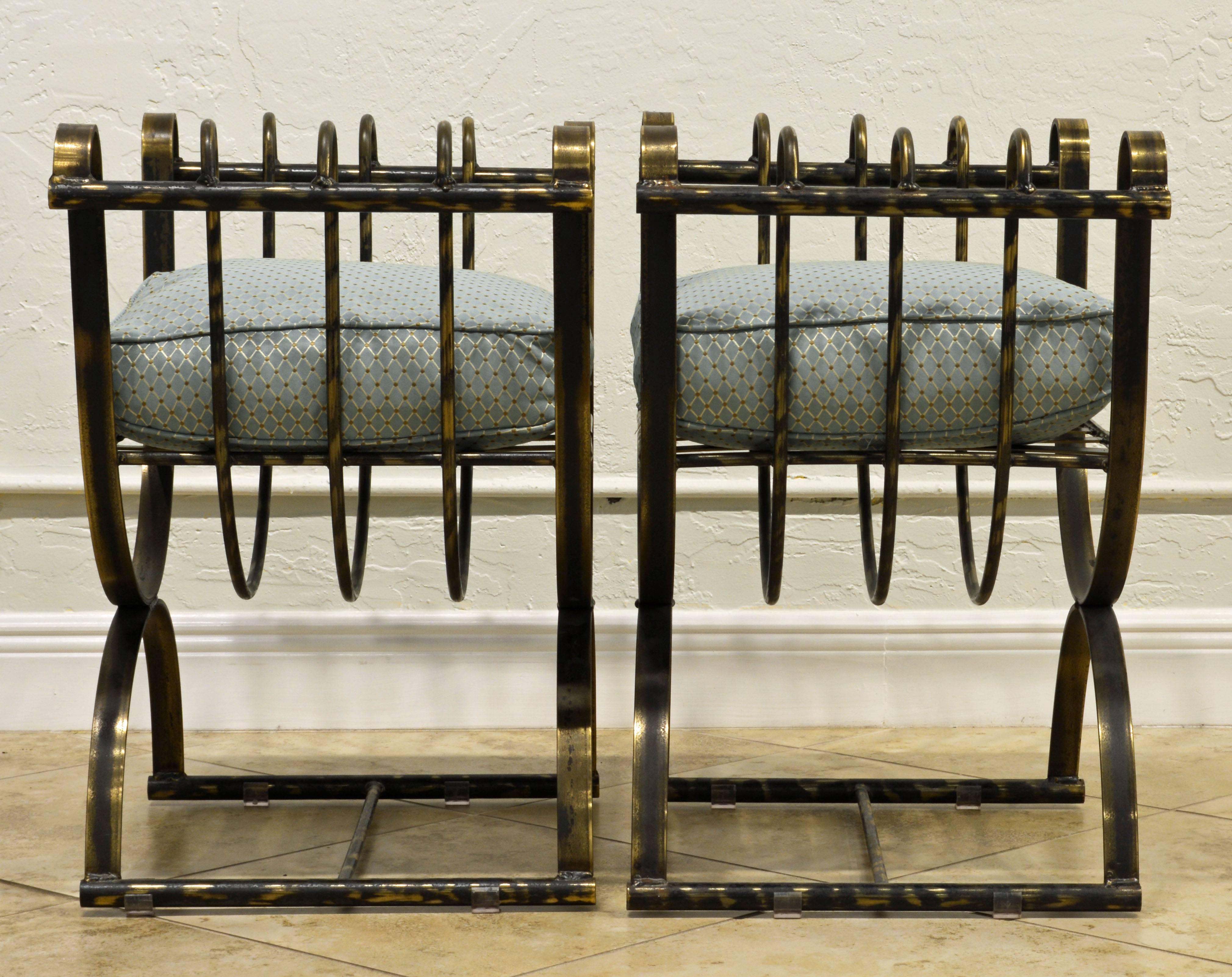 Classical Roman Pair of Classical Style steel patinated  Curule' Chairs with a Modern Twist