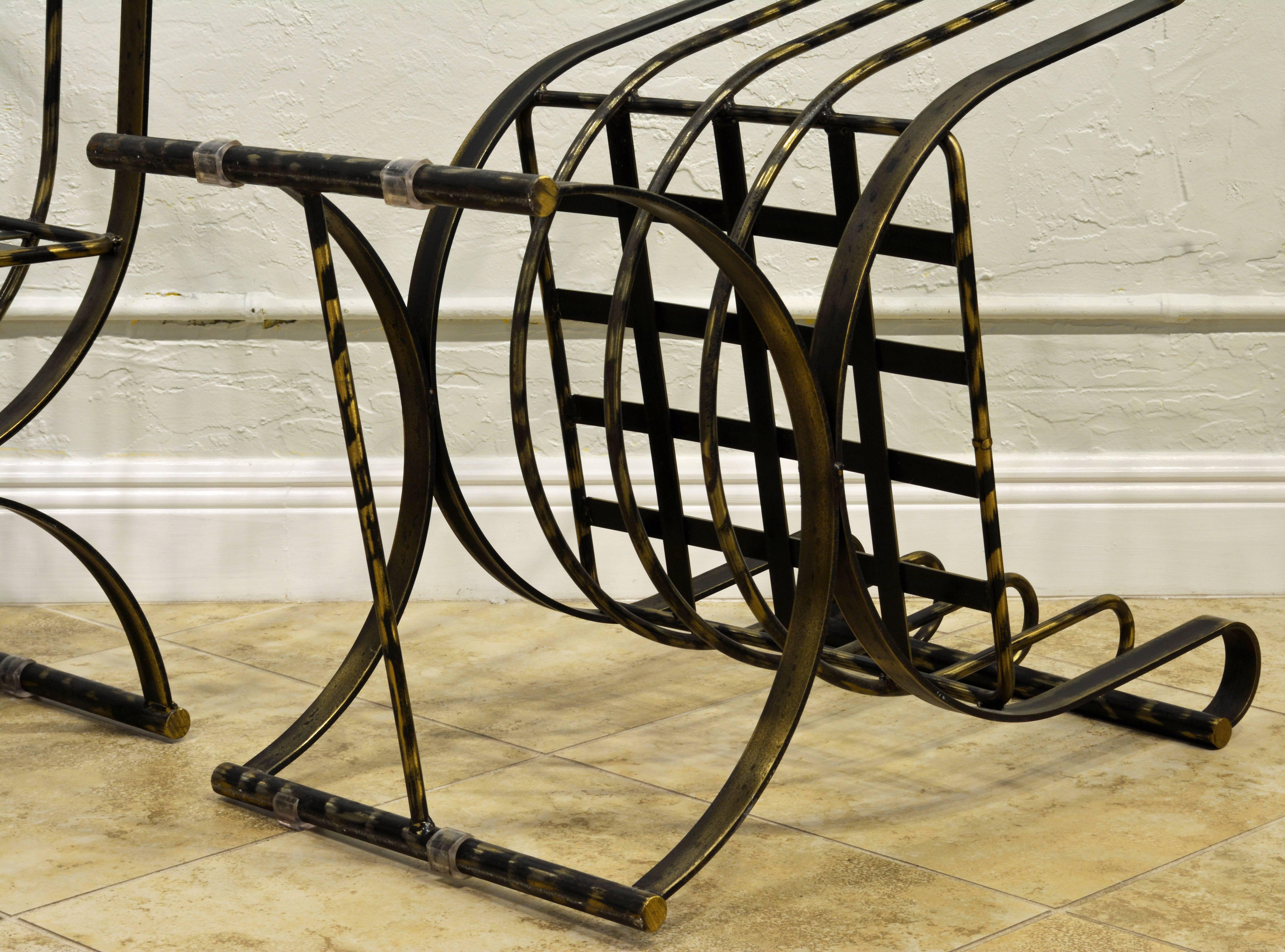 Pair of Classical Style steel patinated  Curule' Chairs with a Modern Twist 1