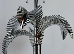 Pair of Vintage Hollywood Regency Norman Perry Chromed Palm Frond Table Lamps
