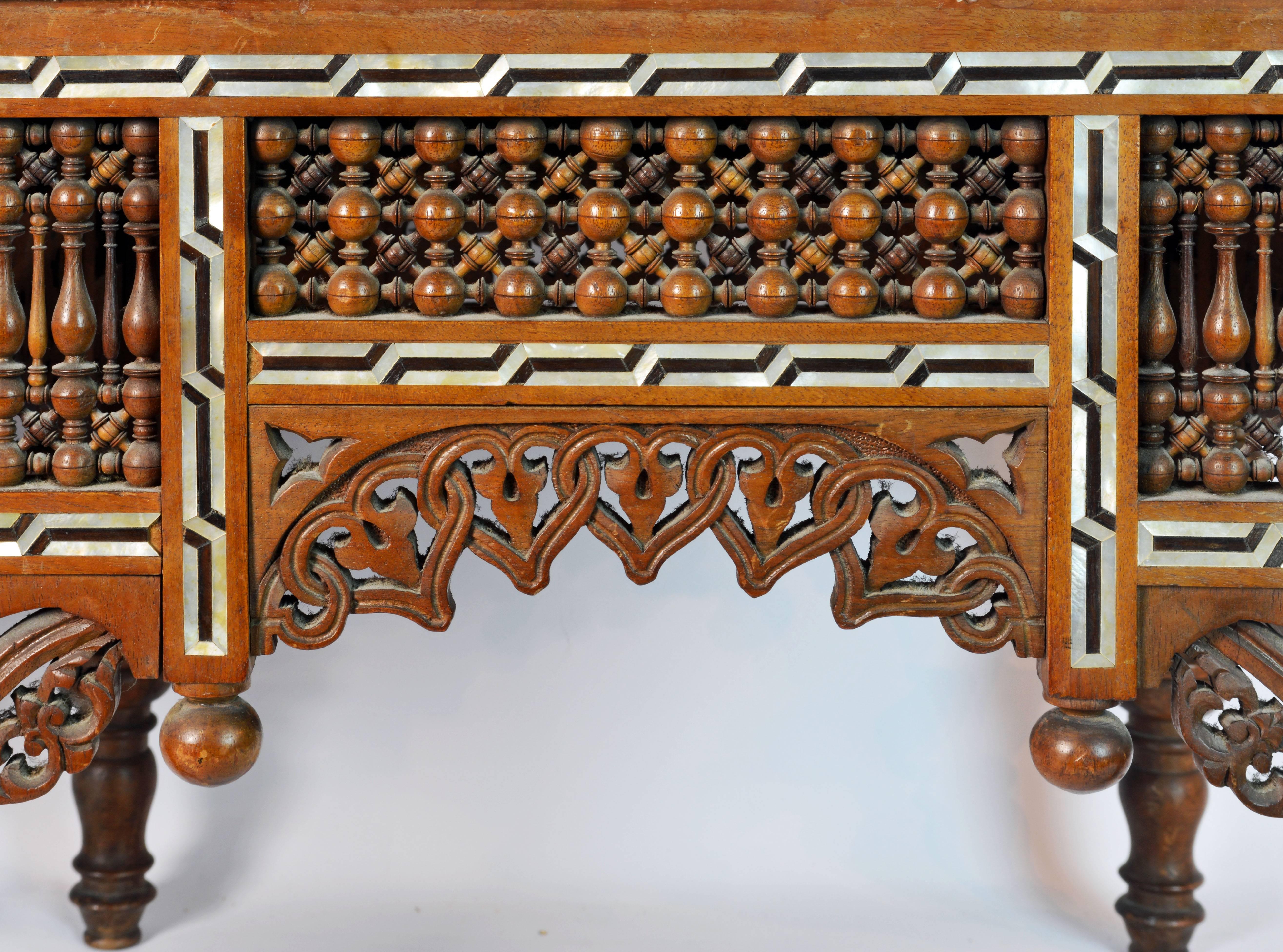 Bone Pair of Fine 19th Century Mother-of-pearl Inlaid Open Work Moroccan Stools