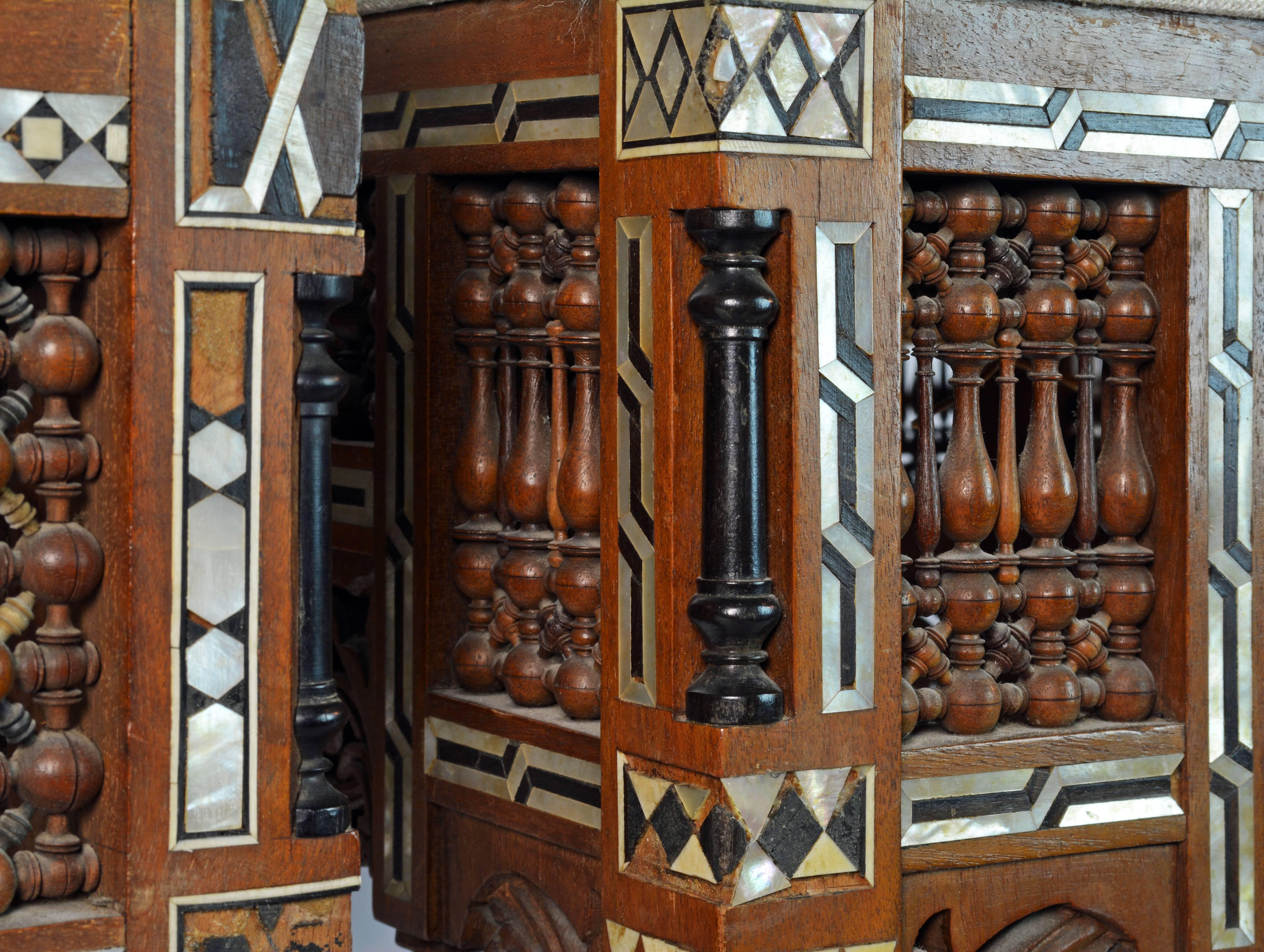 Pair of Fine 19th Century Mother-of-pearl Inlaid Open Work Moroccan Stools 1