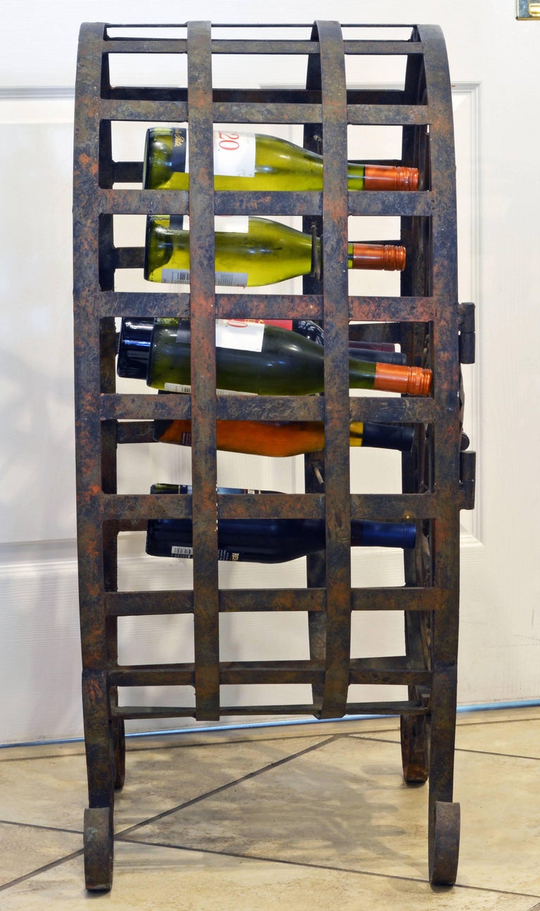 Rare French Grape Vine Themed Wrought Iron Barrel Shape Wine Jail or