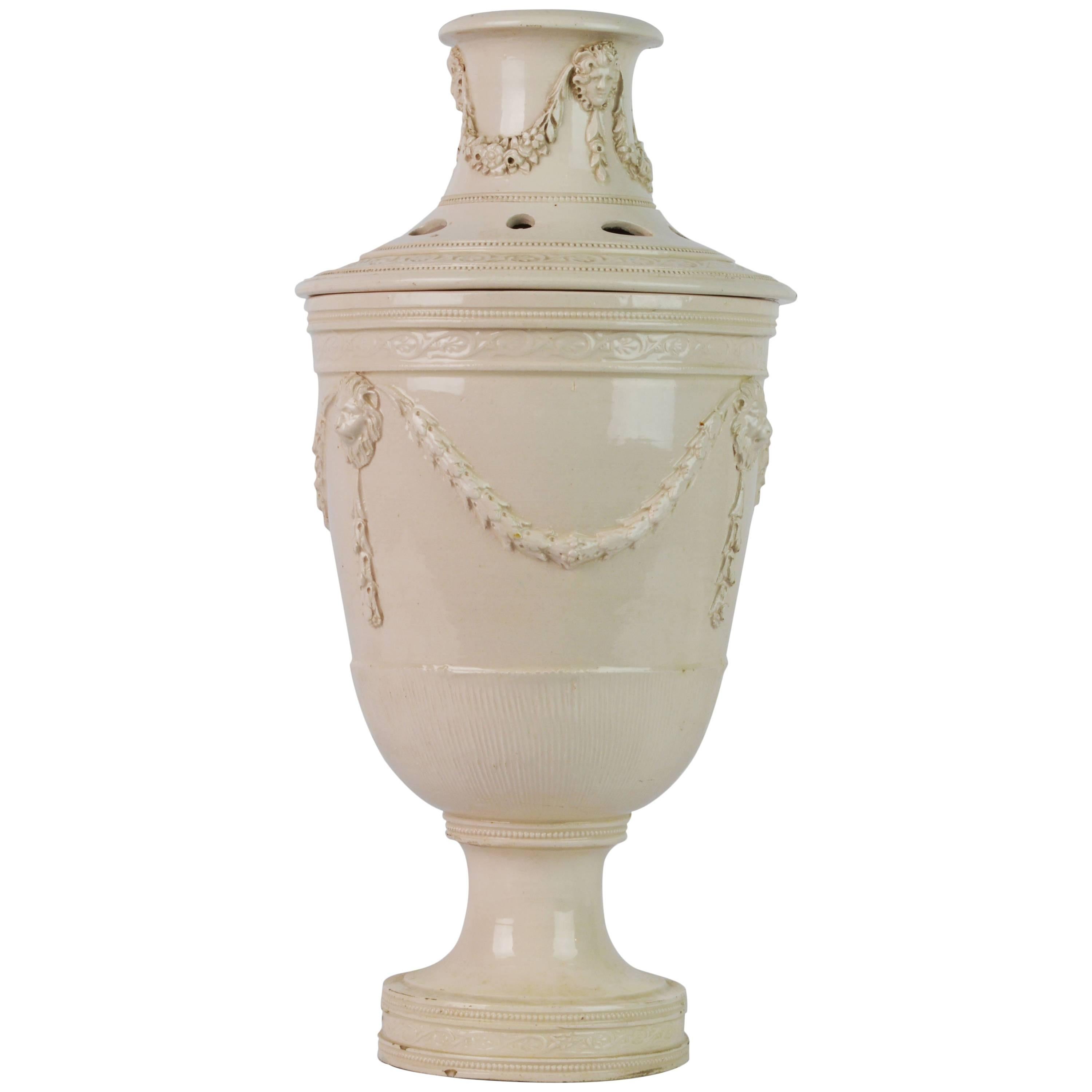 18th Century Leeds Cream Ware Style Covered Potpourri Jar or Urn
