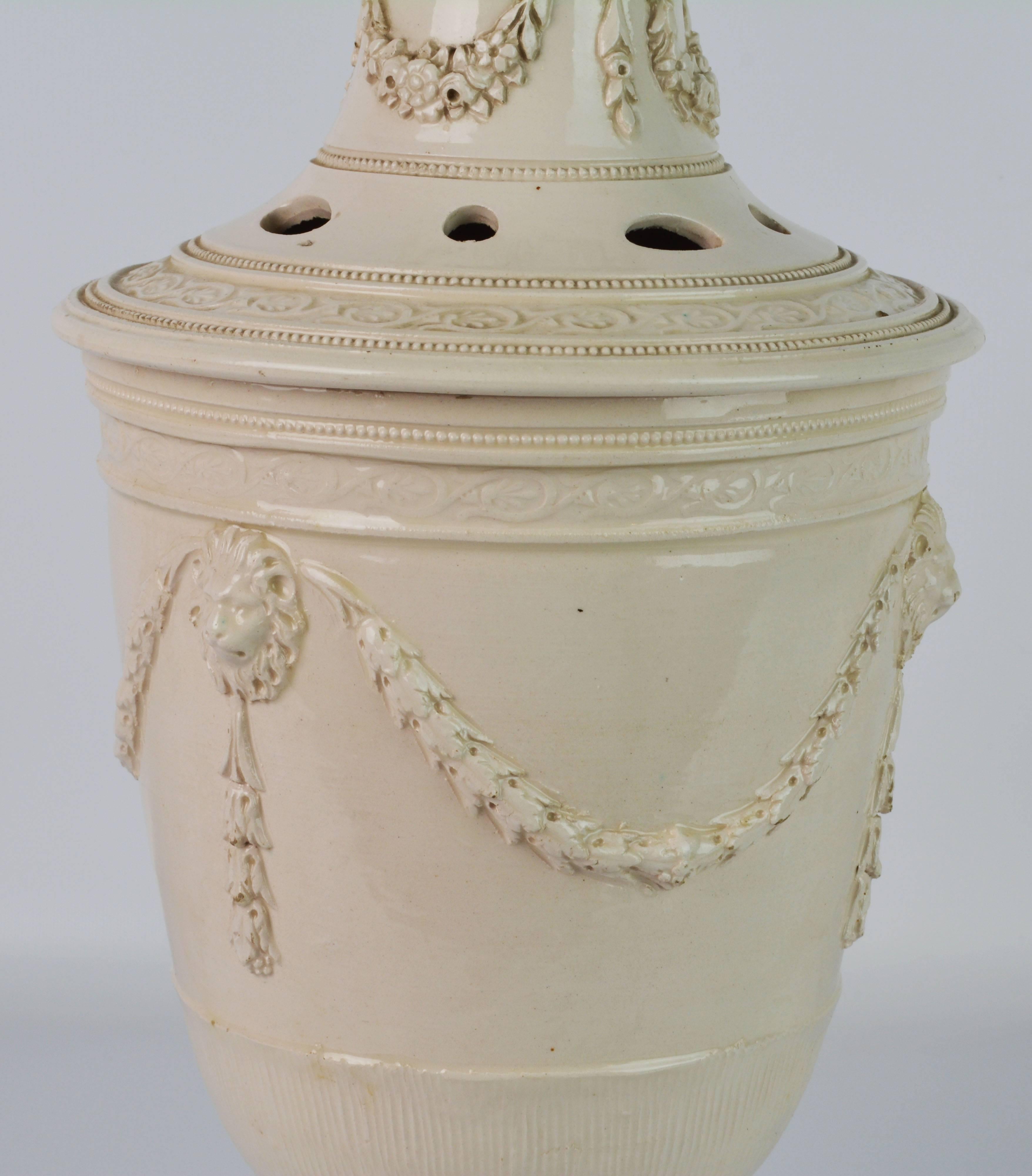 Glazed 18th Century Leeds Cream Ware Style Covered Potpourri Jar or Urn
