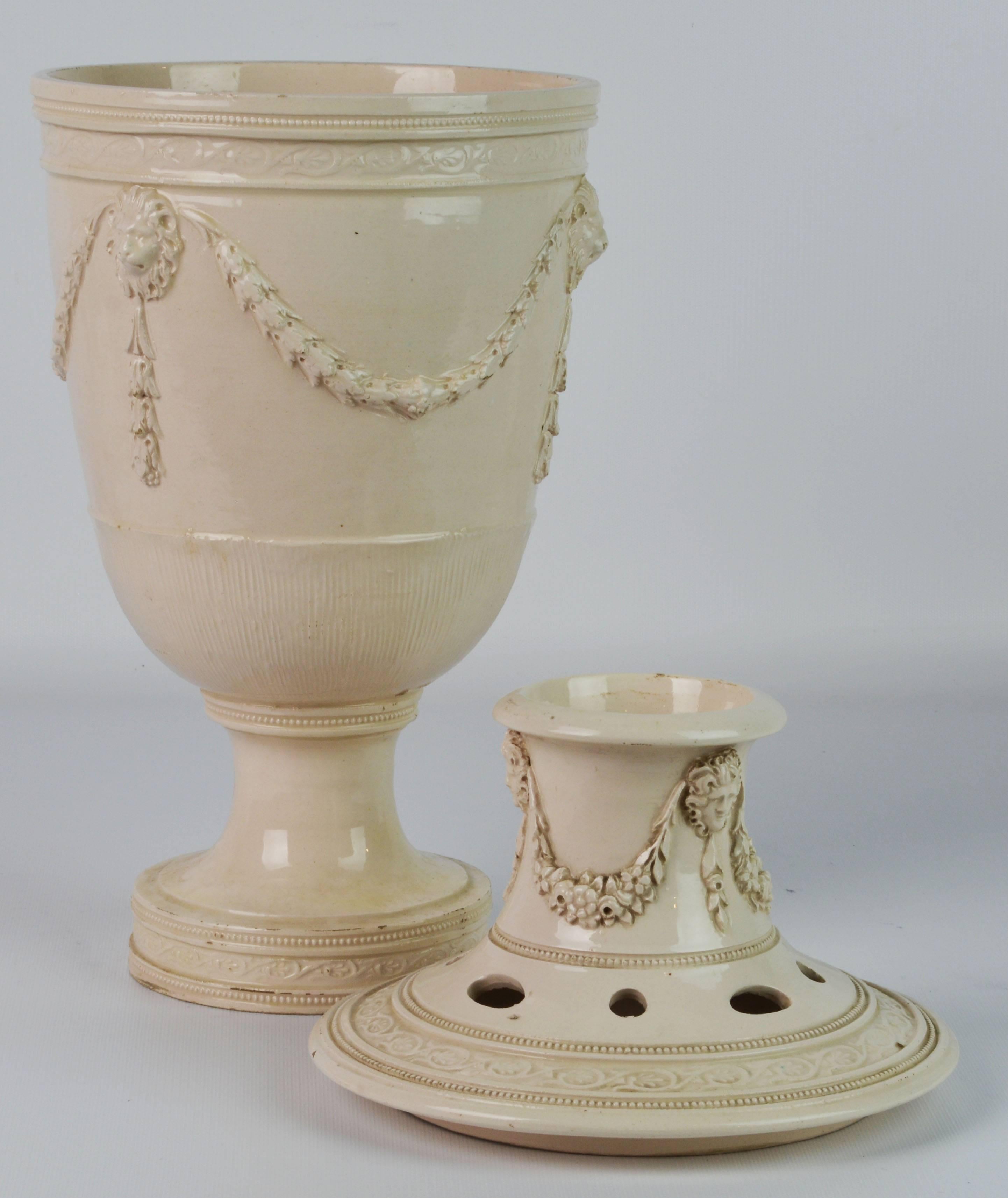 Ceramic 18th Century Leeds Cream Ware Style Covered Potpourri Jar or Urn