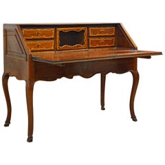Charming 18th Century Italian Rococo Walnut and Fruitwood Inlaid Fall Front Desk