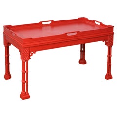 Vintage Chippendale Style Red Finished Tray Top Coffee Table, 1950's
