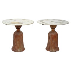 Pair of Palladio Mid-Century Modern Tassel Tables With Marble Tops