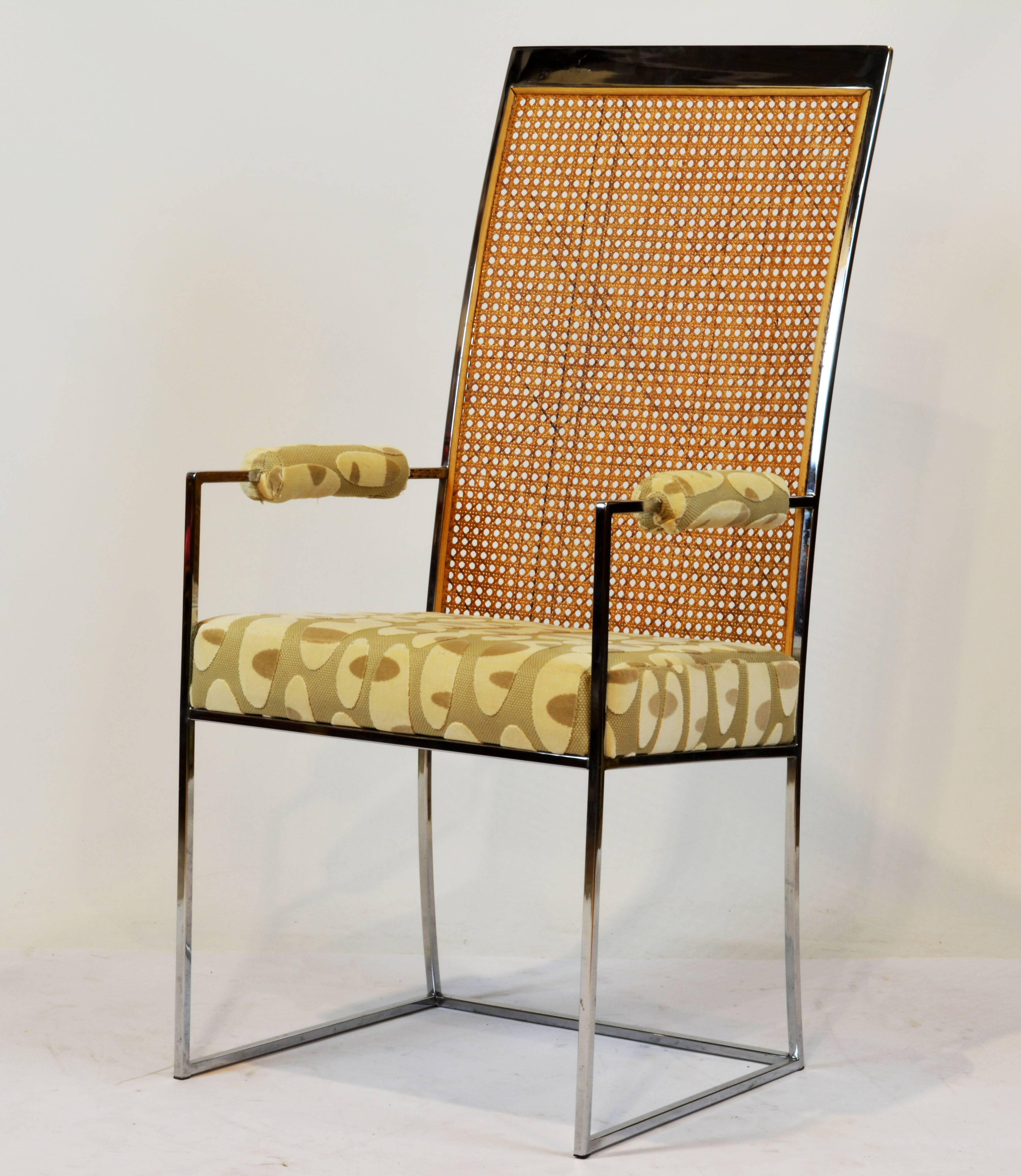 The set consists of four-armchairs. Very elegant and sharp Mid-Century Modern design by Milo Baughman.

Milo Baughman:
Milo Baughman was one of the most agile and adept modern American furniture designers of the late 20th century. A prolific