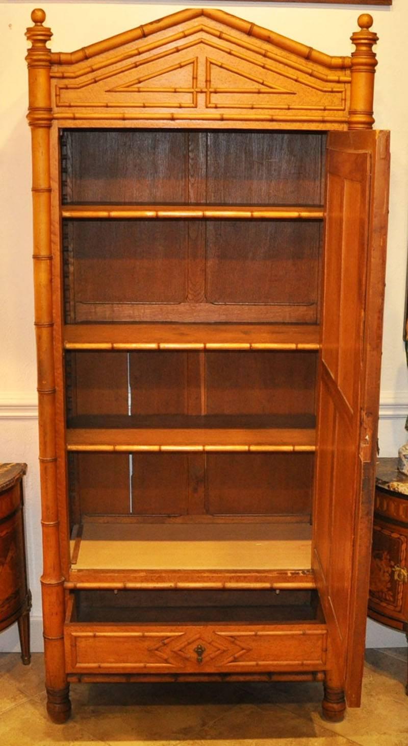 19th Century French Birdseye Maple with Bamboo Style Linen Cabinet 2