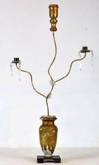 Pair of 19th Century Italian Giltwood Urns with Gilt Iron Crystal Candelabras