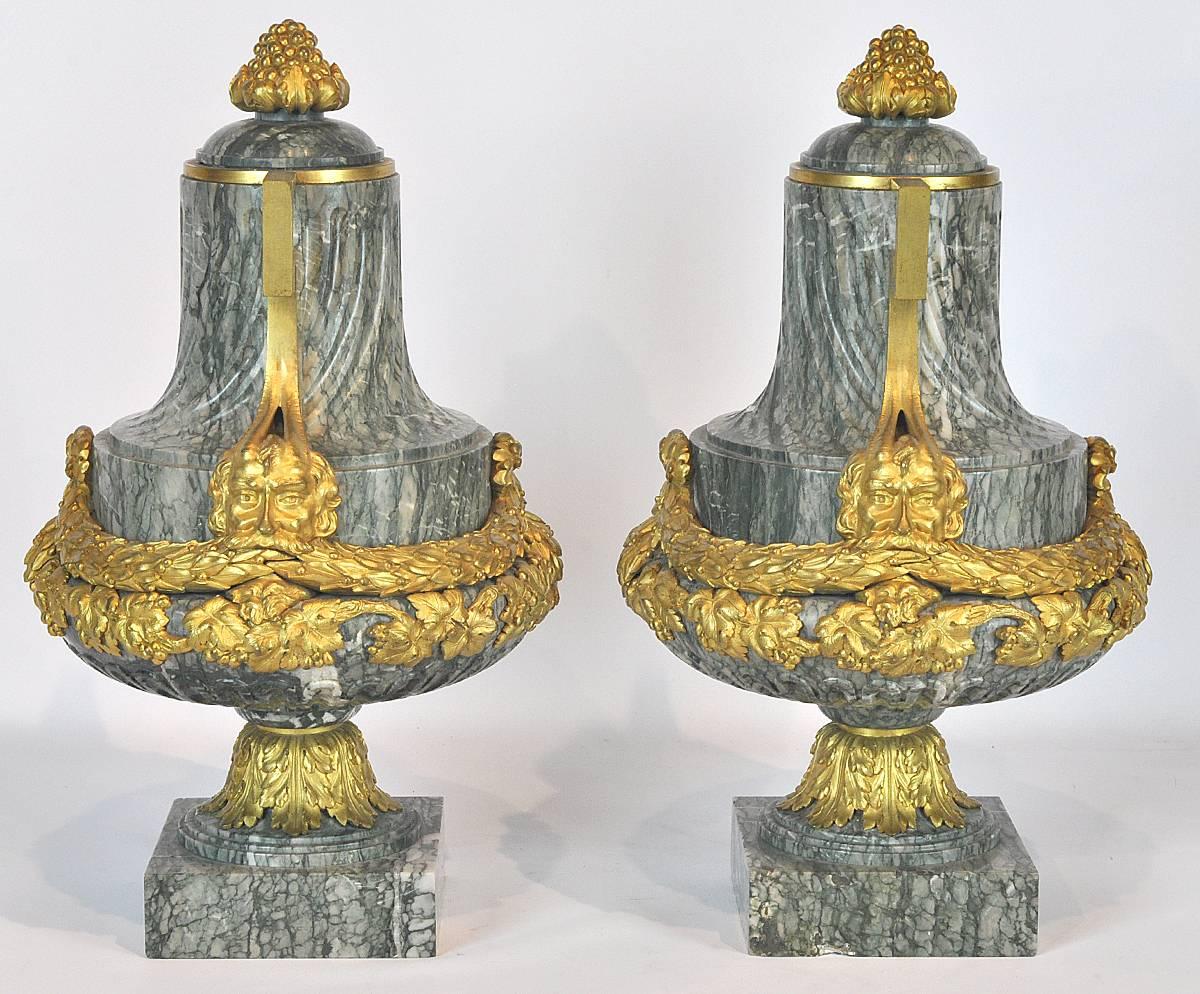 Pair of 19th Ct. Louis XV Carved Marble and Bronze Castlettes or Urns 4