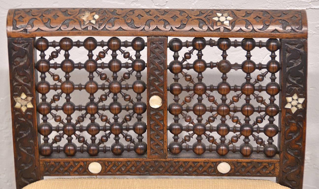 19th Century Moroccan Bench with Mother of Pearl and Bone Inlay 3