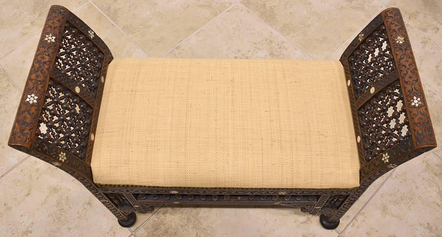 19th Century Moroccan Bench with Mother of Pearl and Bone Inlay 4