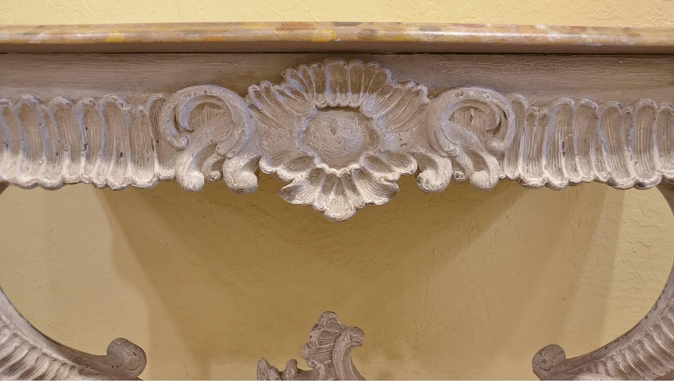 19th Century Italian Carved and Painted Faux Marble Top Console Rococo Style In Good Condition In Ft. Lauderdale, FL