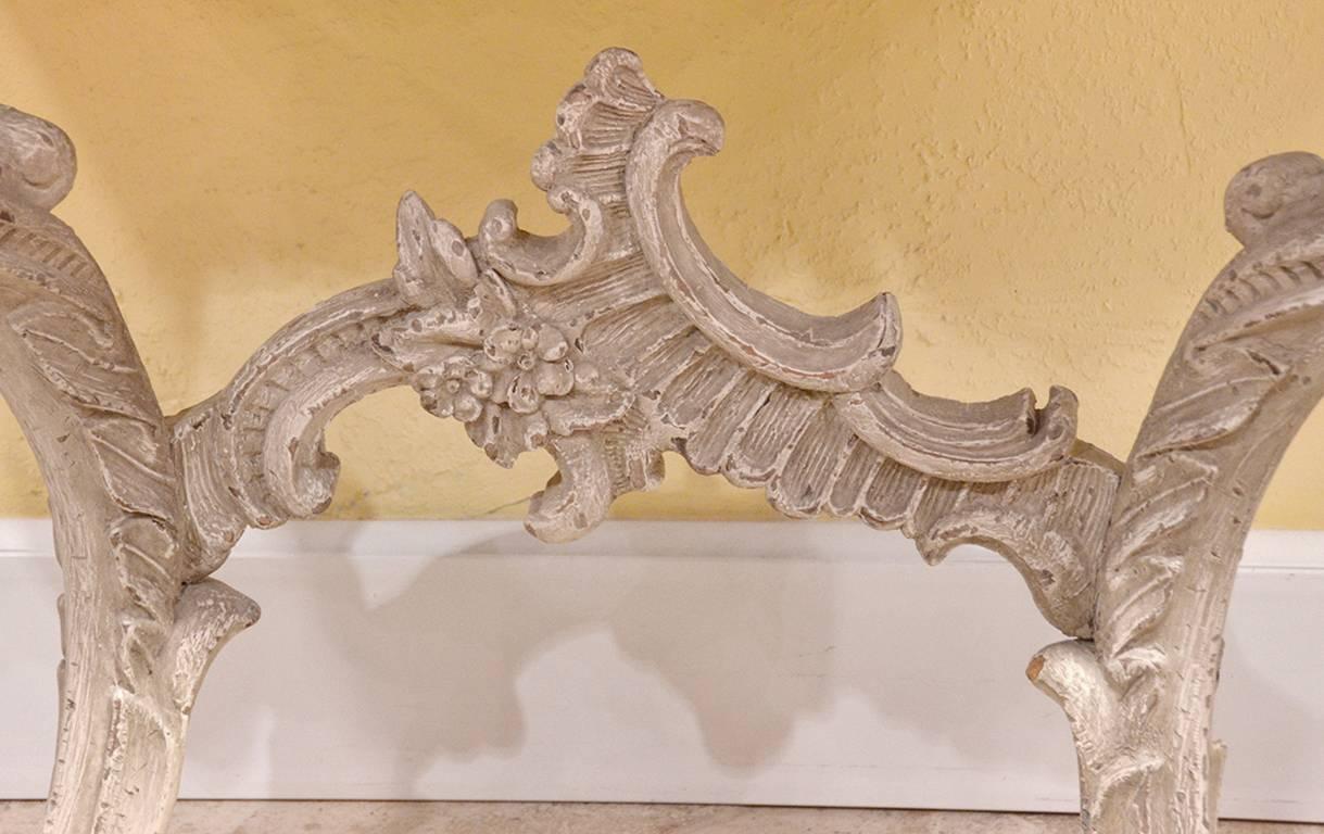 19th Century Italian Carved and Painted Faux Marble Top Console Rococo Style 2