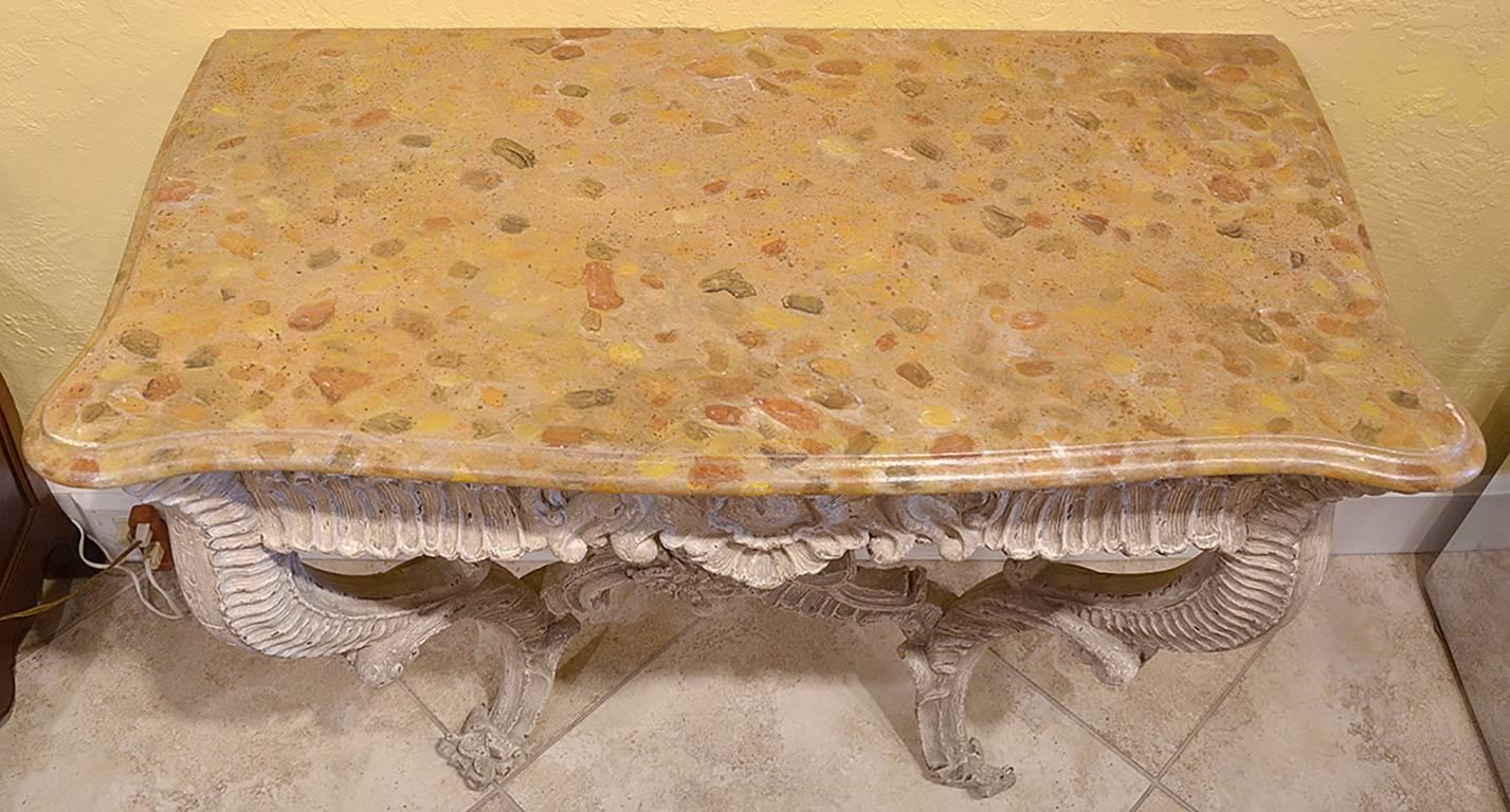 19th Century Italian Carved and Painted Faux Marble Top Console Rococo Style 3