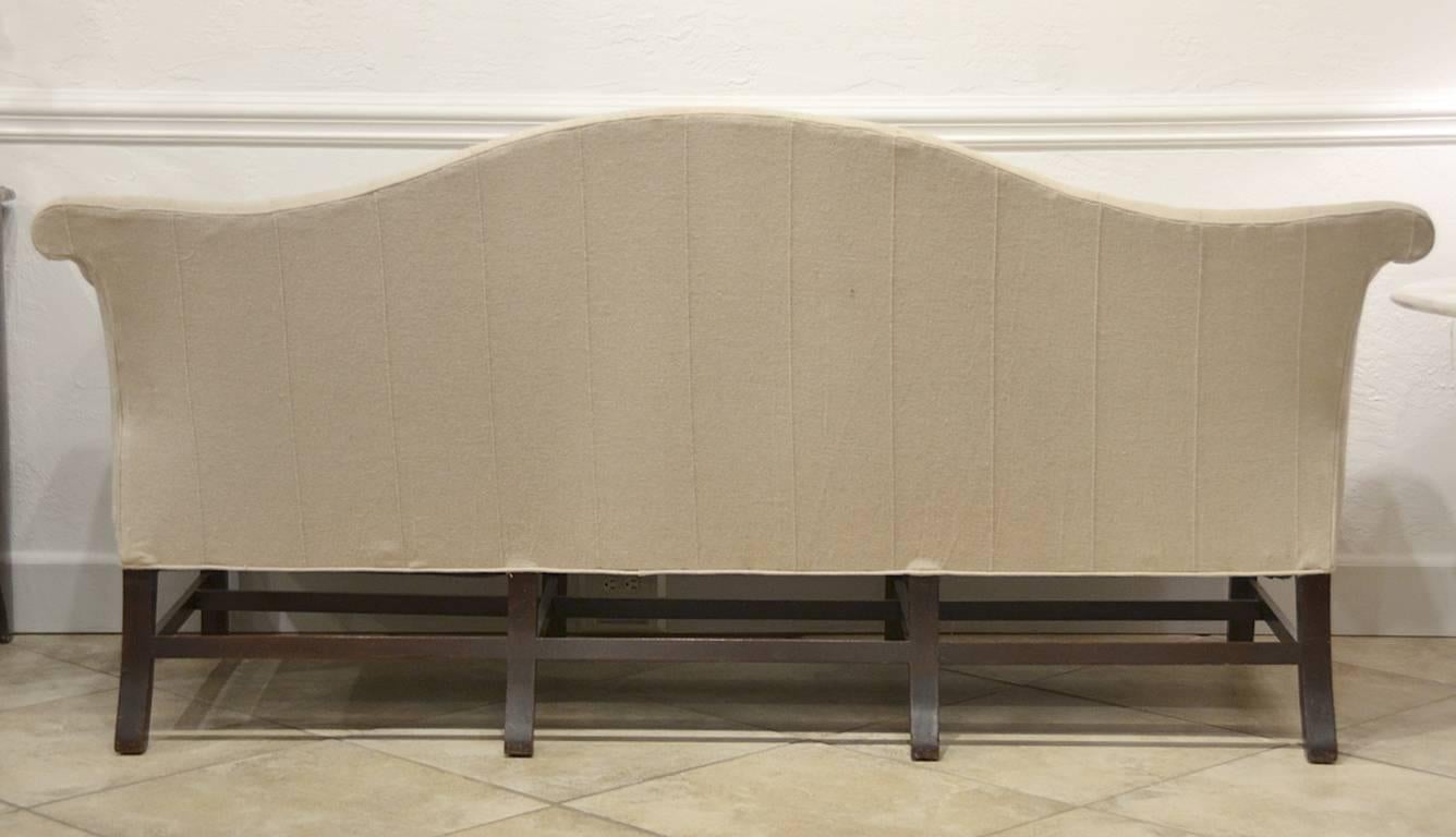18th Century English Chippendale Mahogany Camel Back Sofa with Rolled Arms 1