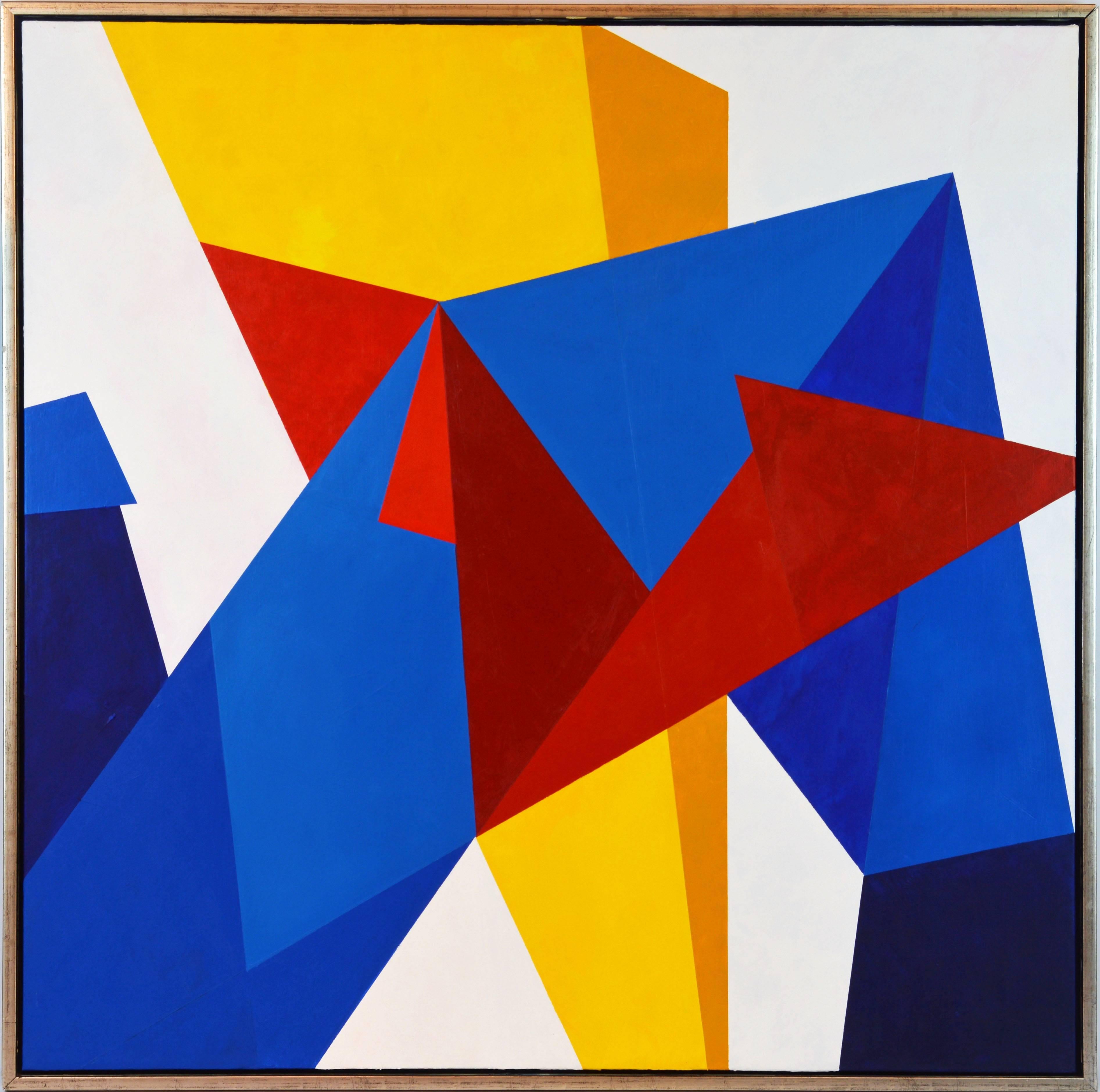 'Color Composition'
by Anders Hegelund, Danish b. 1938.
Acrylic on canvas. Measures: 39.5 x 39.5 without frame, 41 x 41 including frame, signed, dated and titled on the back.
Housed in a Minimalist style silver finish floater frame.

Anders