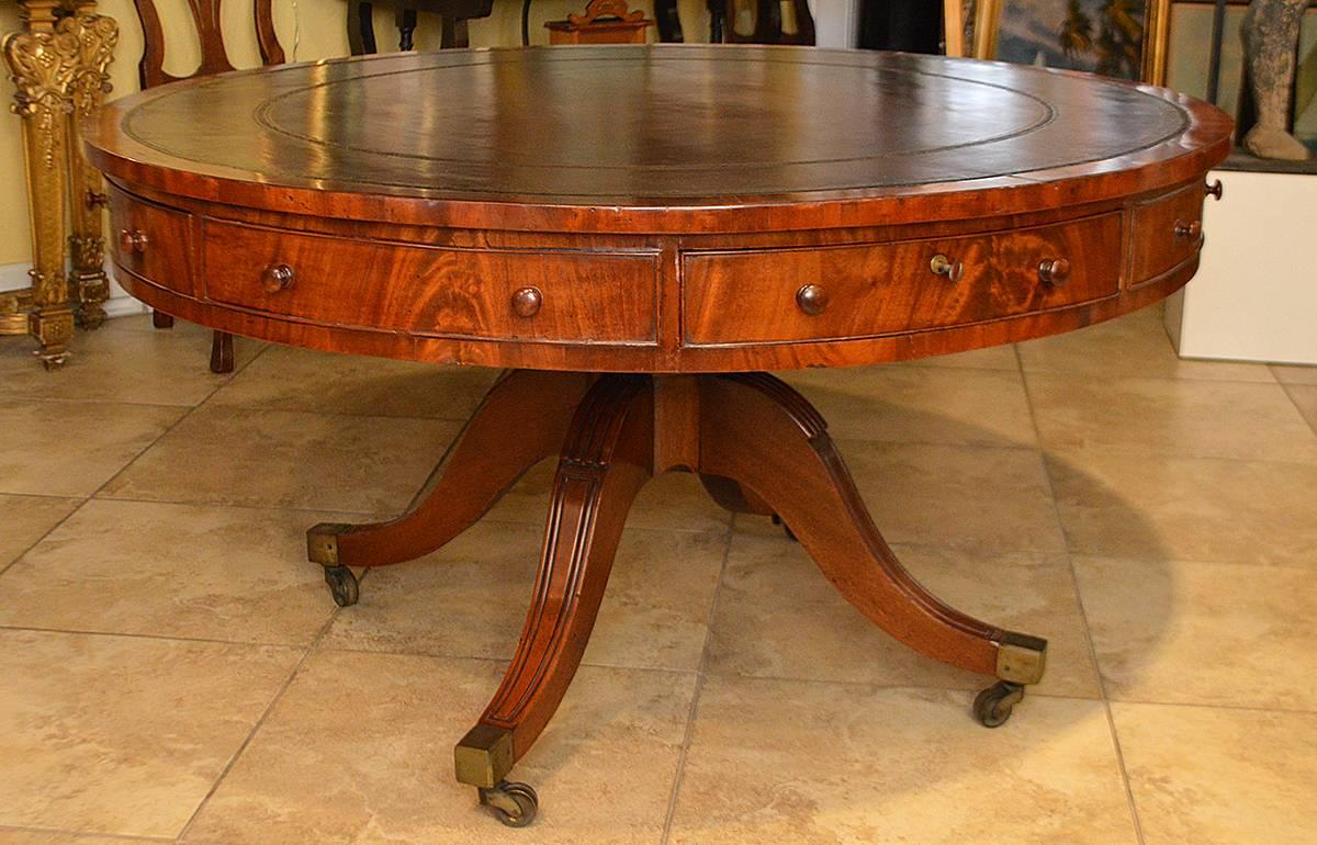 19th Century Mahogany Leather Top Rent Table with 4 Drawers & 4 Faux Drawers 2