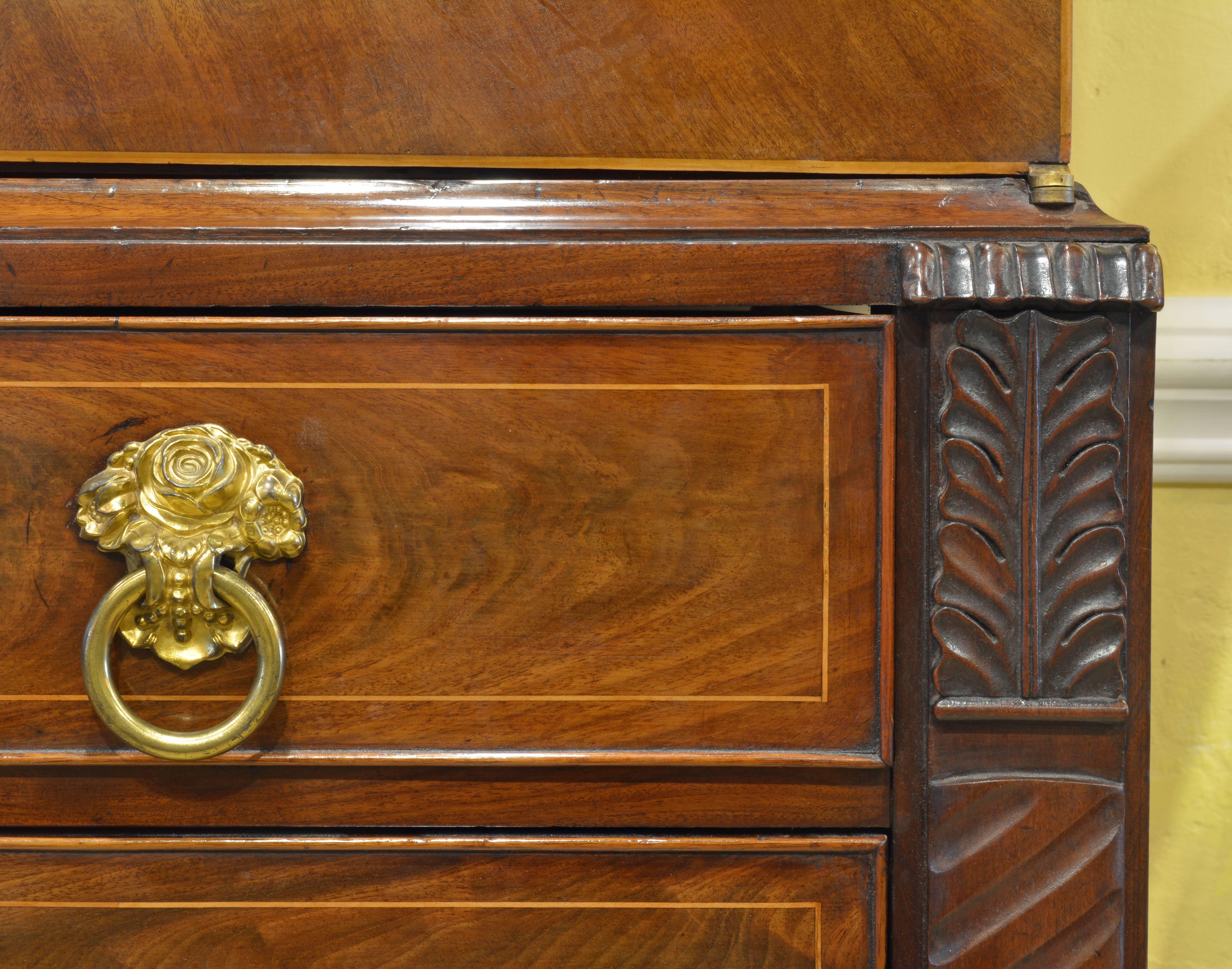 Good English William IV Flame Mahogany Linen Press with Oval Panels and Inlays 1