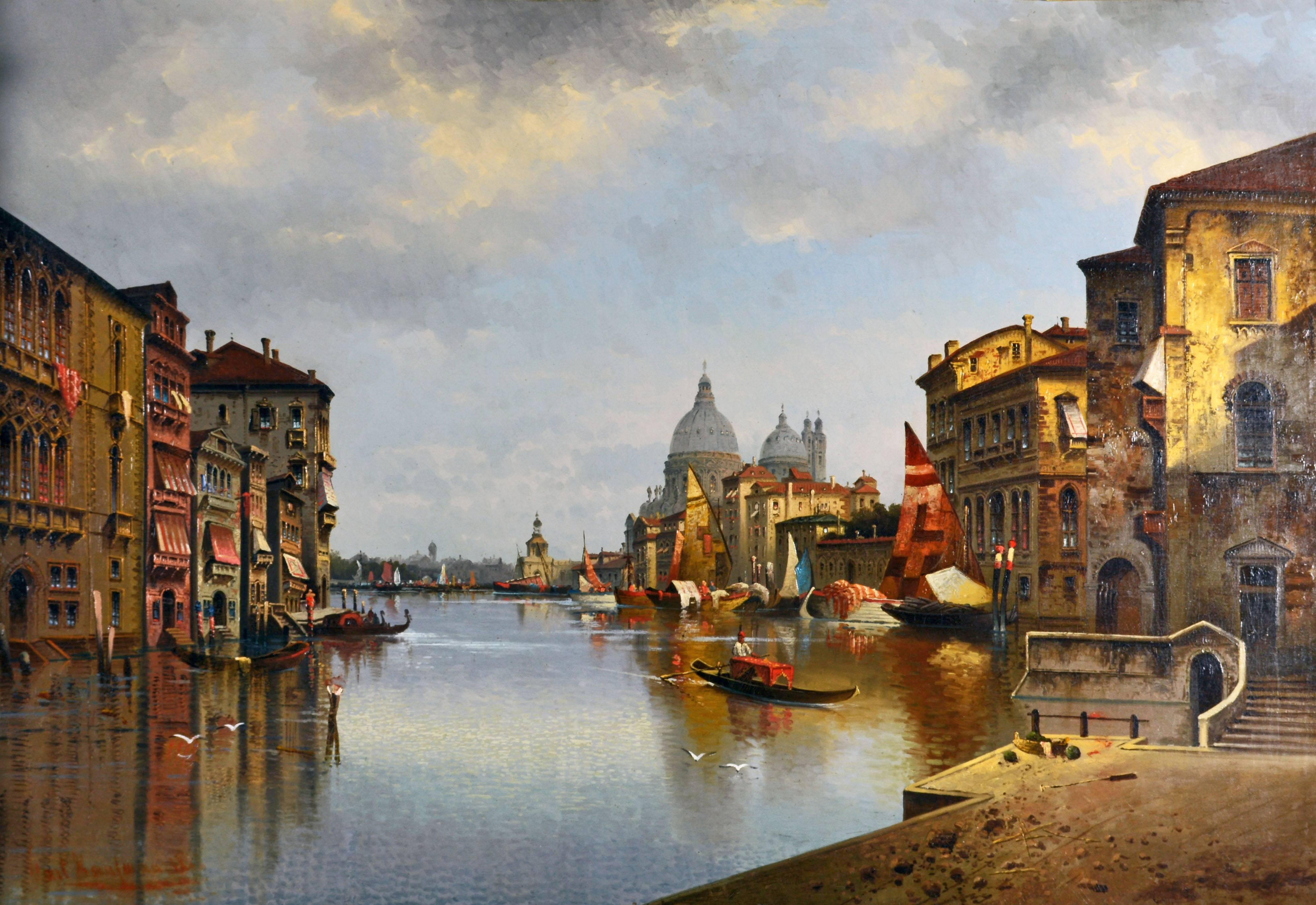 Measuring 53 x 84 inches including the antique ornate frame (38 x 56 without frame) this Classic Venice scene is impressive as well as superbly detailed. The colors are vivid and warm complimenting the Ambience of Venice which we all