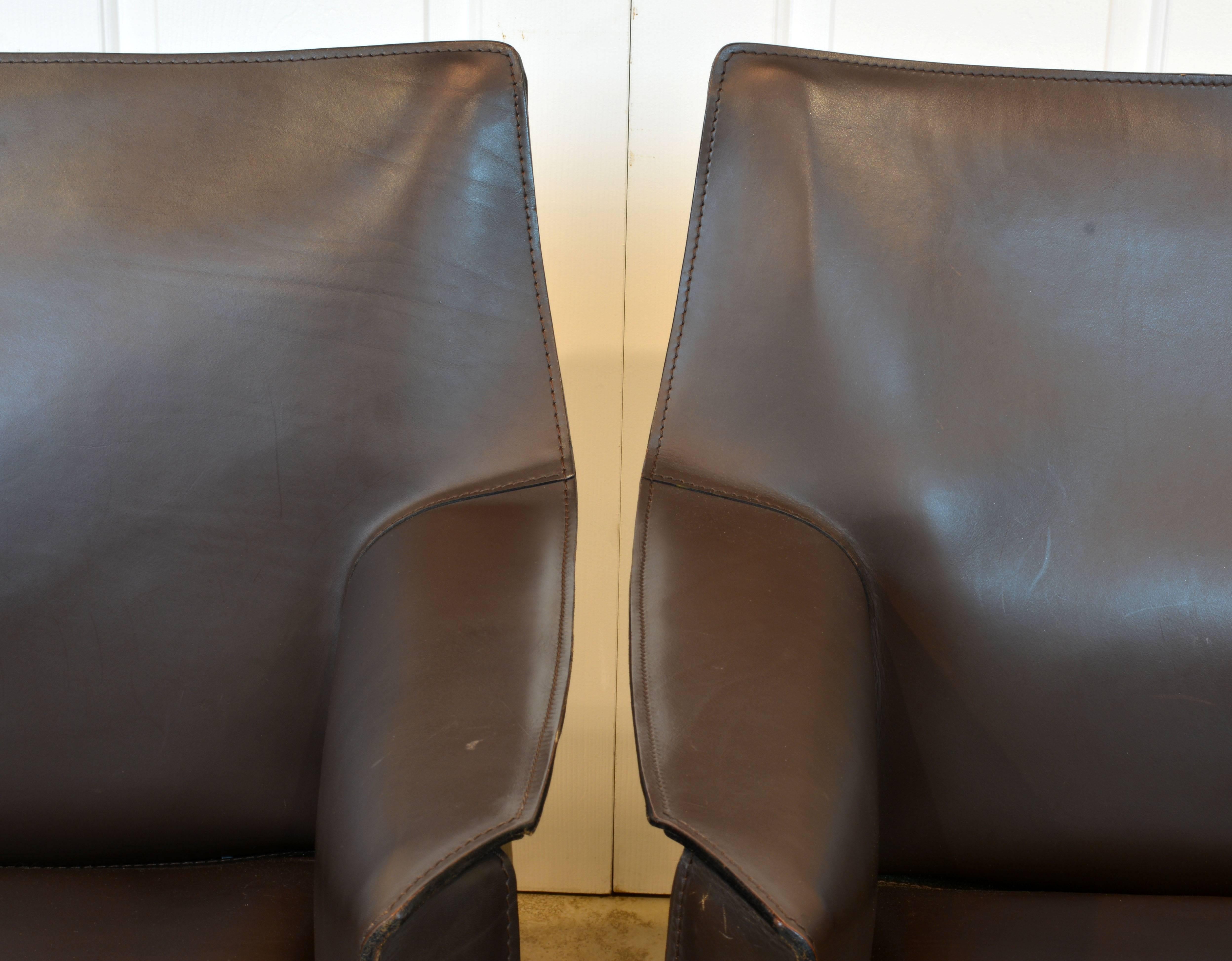 Pair of Mario Bellini Design Leather Cab Lounge Chairs by Cassina, Italy 1