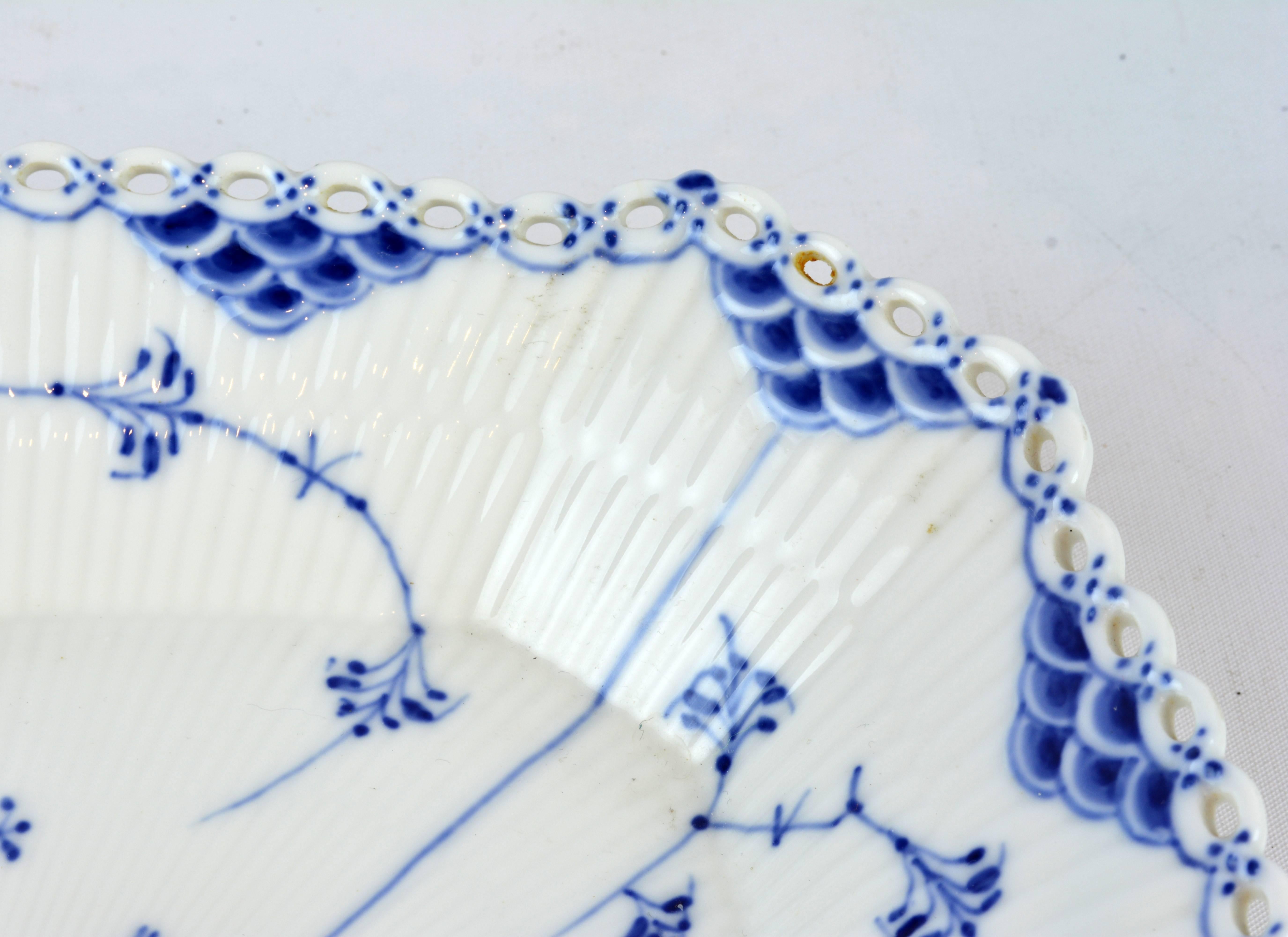Hand-Painted Royal Copenhagen Blue Fluted Full Lace Cake Plate, Factory First #1143