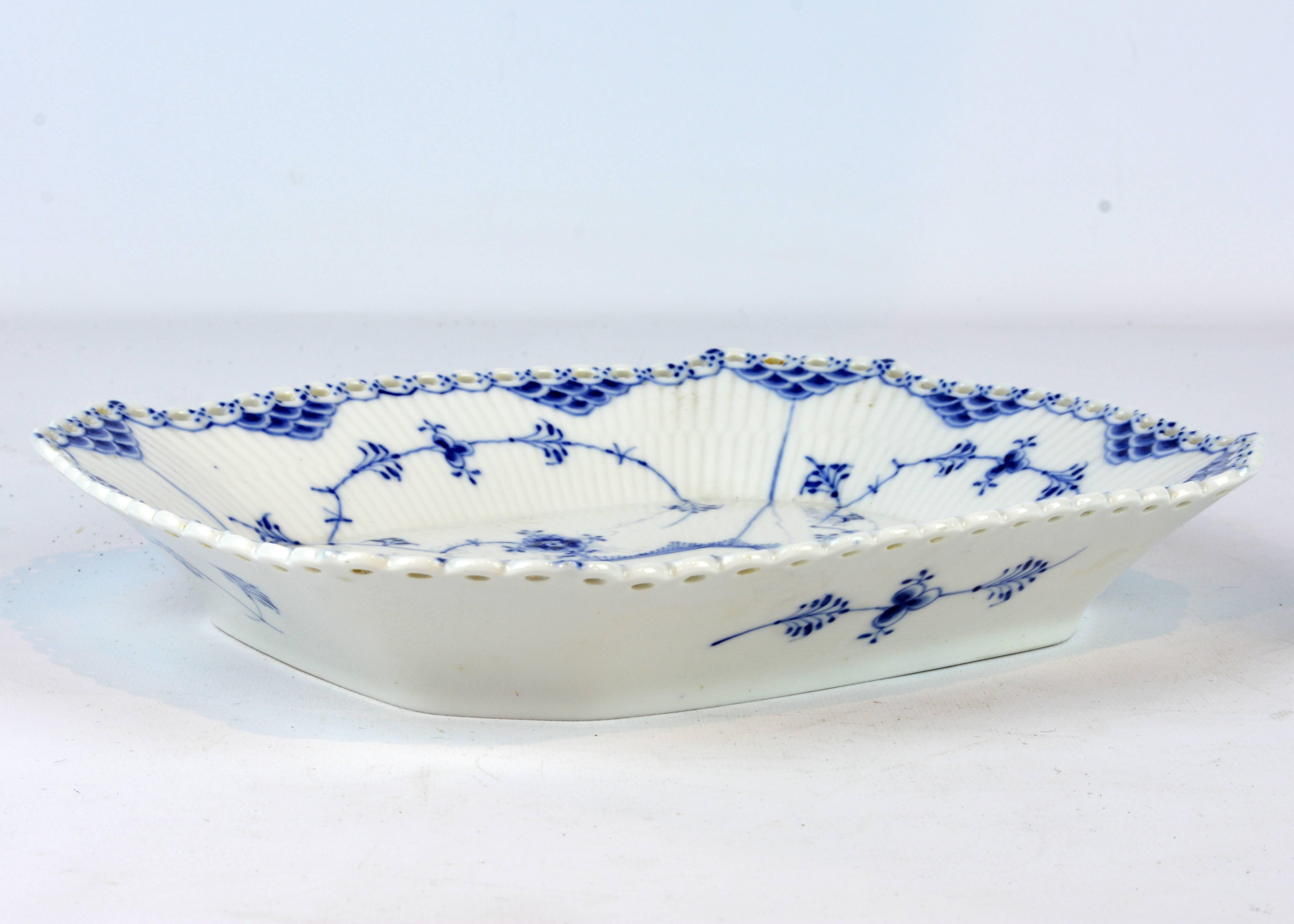 Danish Royal Copenhagen Blue Fluted Full Lace Cake Plate, Factory First #1143