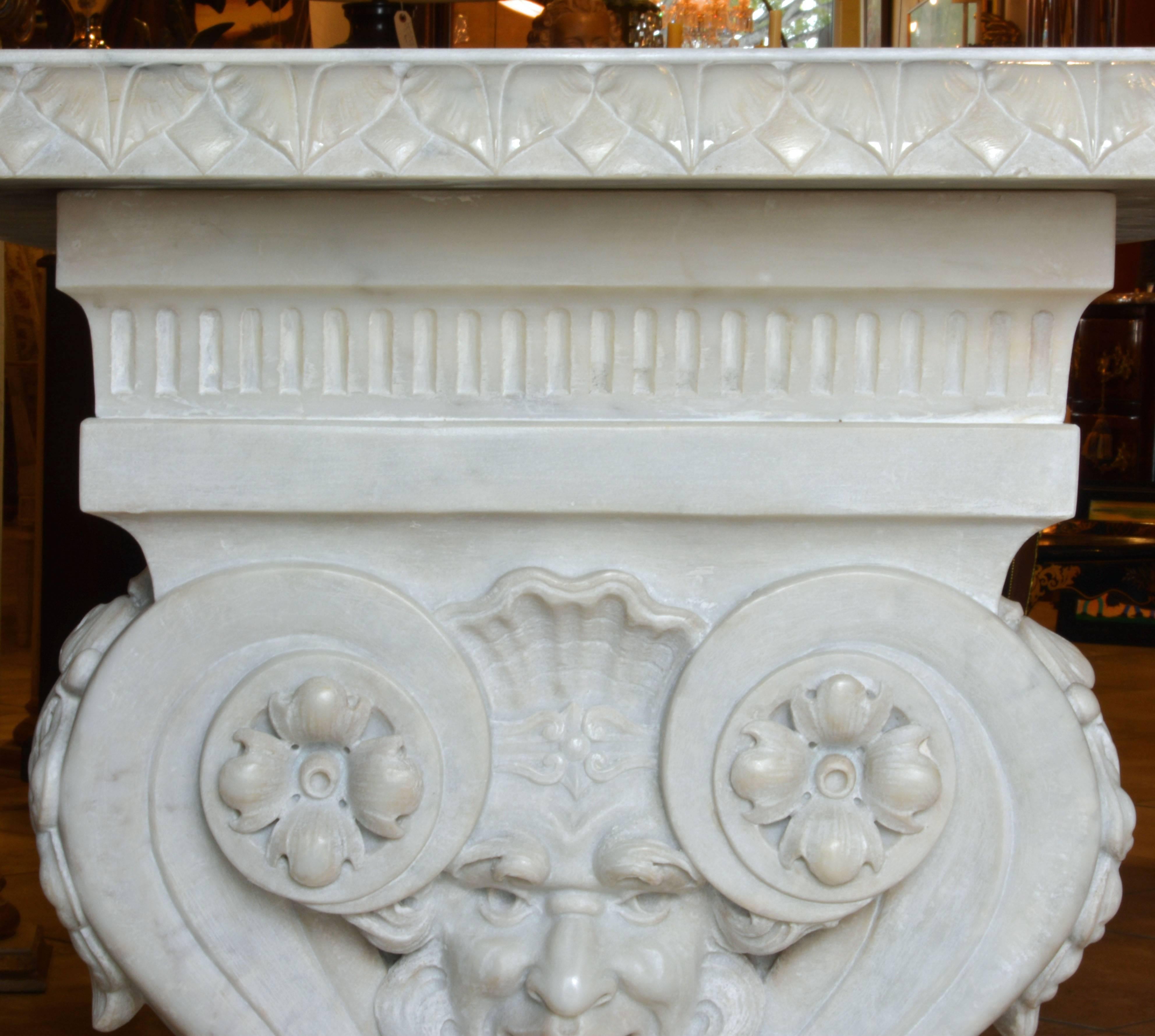 Magnificent 19th Century Carved Italian Neoclassical Marble Twin Console Table In Good Condition In Ft. Lauderdale, FL