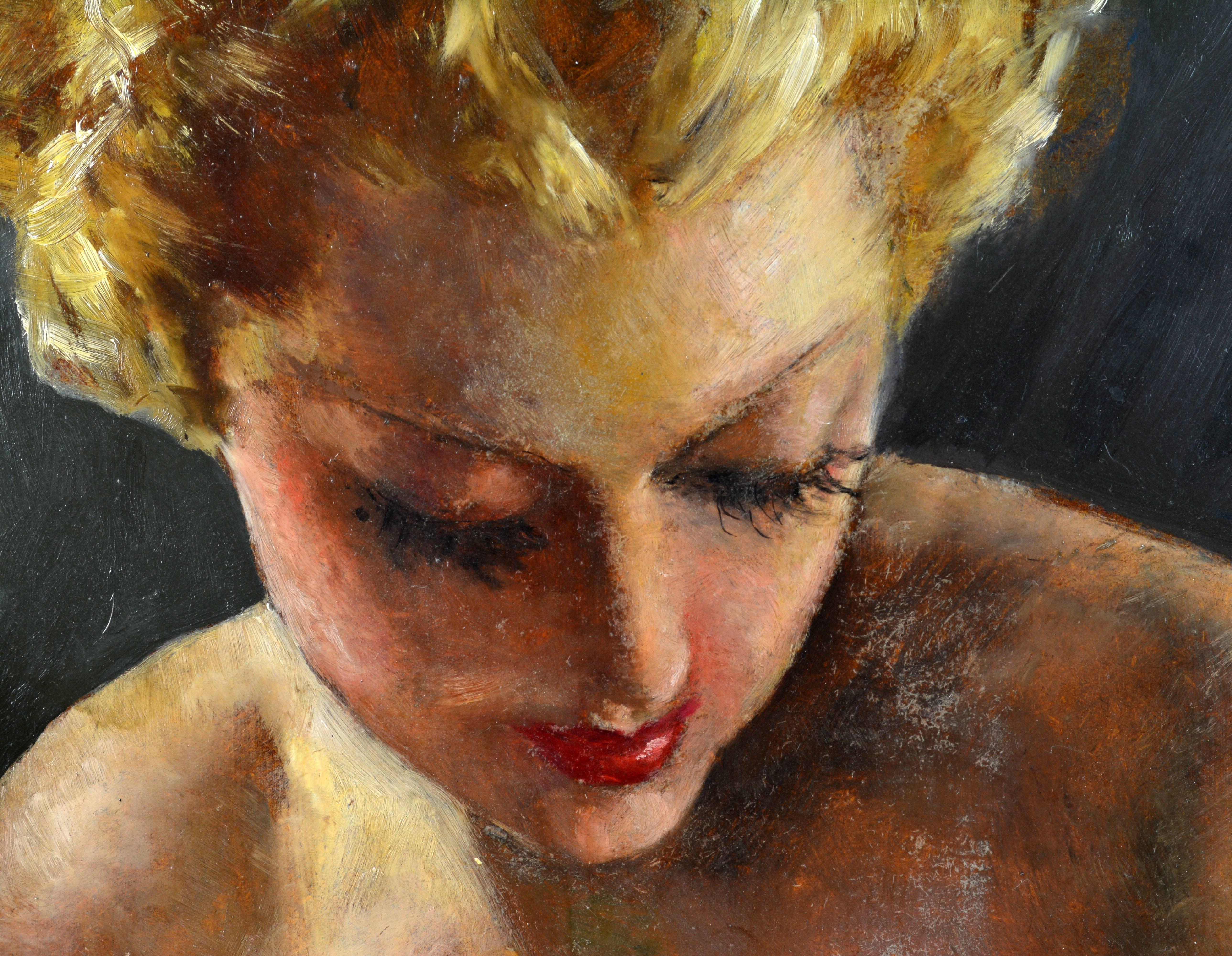 Mid-Century Modern Erotic Nude by Pal Fried, Hungarian 1893-1976, Oil on Panel, Stunning