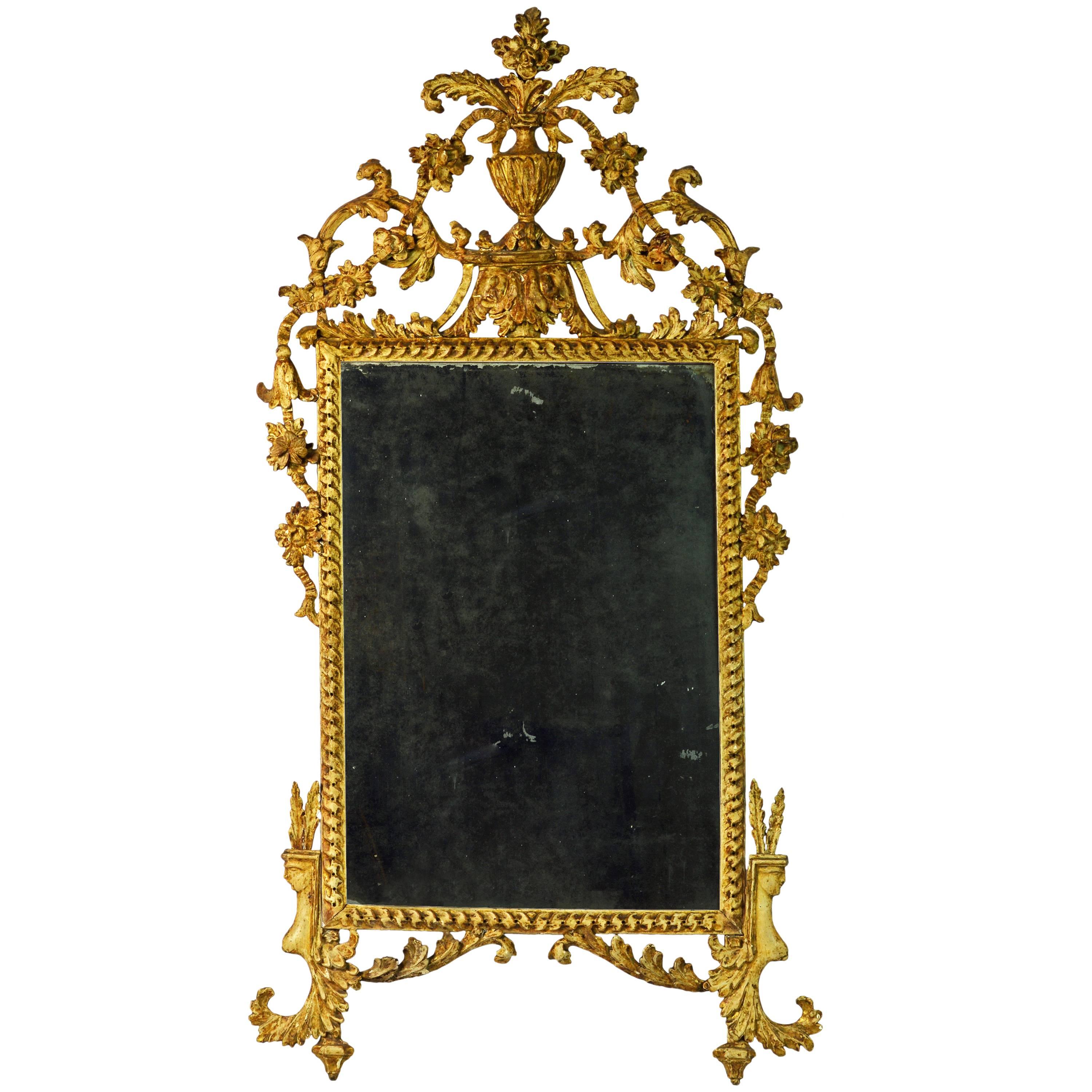 18th Century Italian Carved Paint and Parcel-Gilt Mirror in Original Condition
