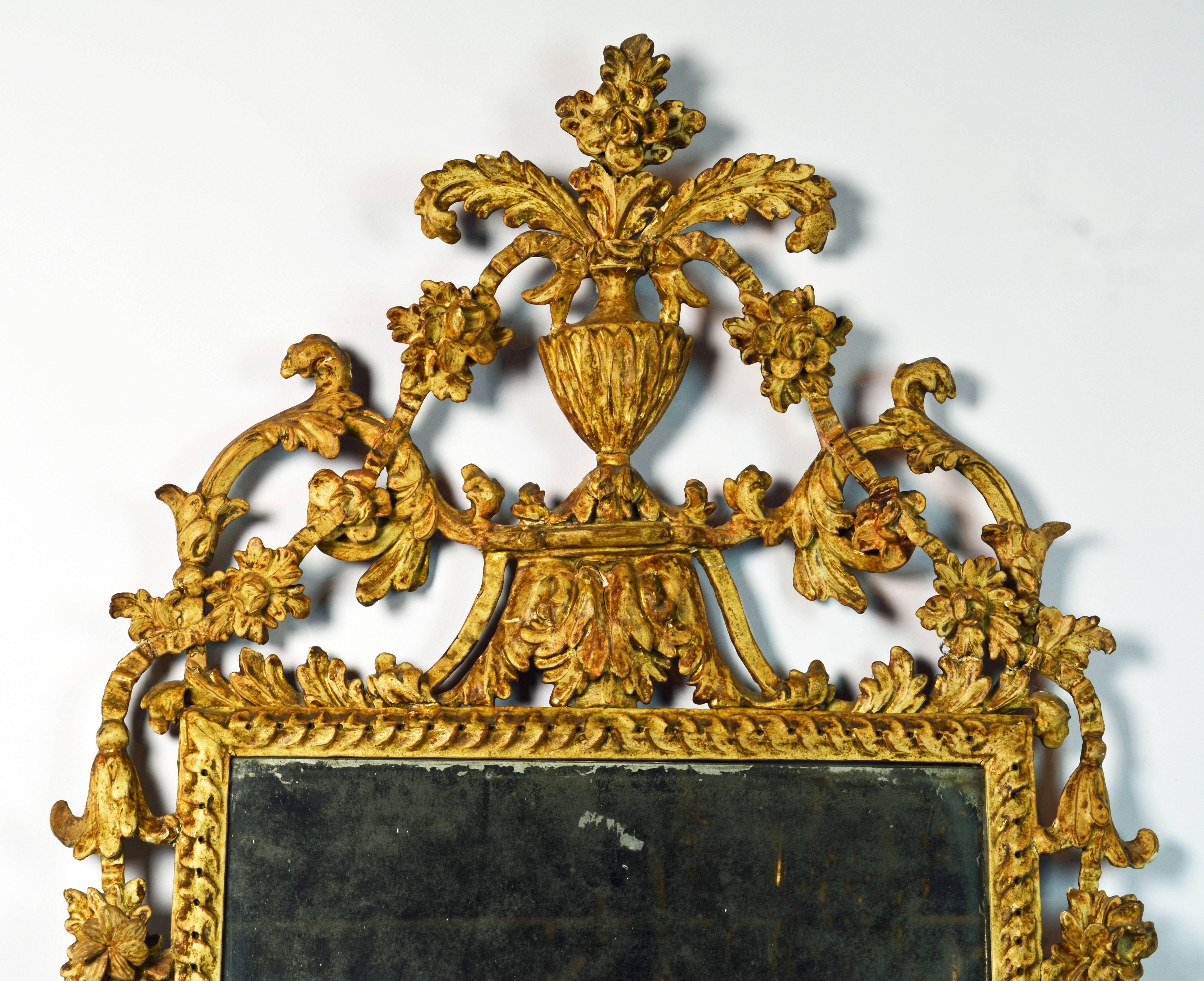 Rococo 18th Century Italian Carved Paint and Parcel-Gilt Mirror in Original Condition