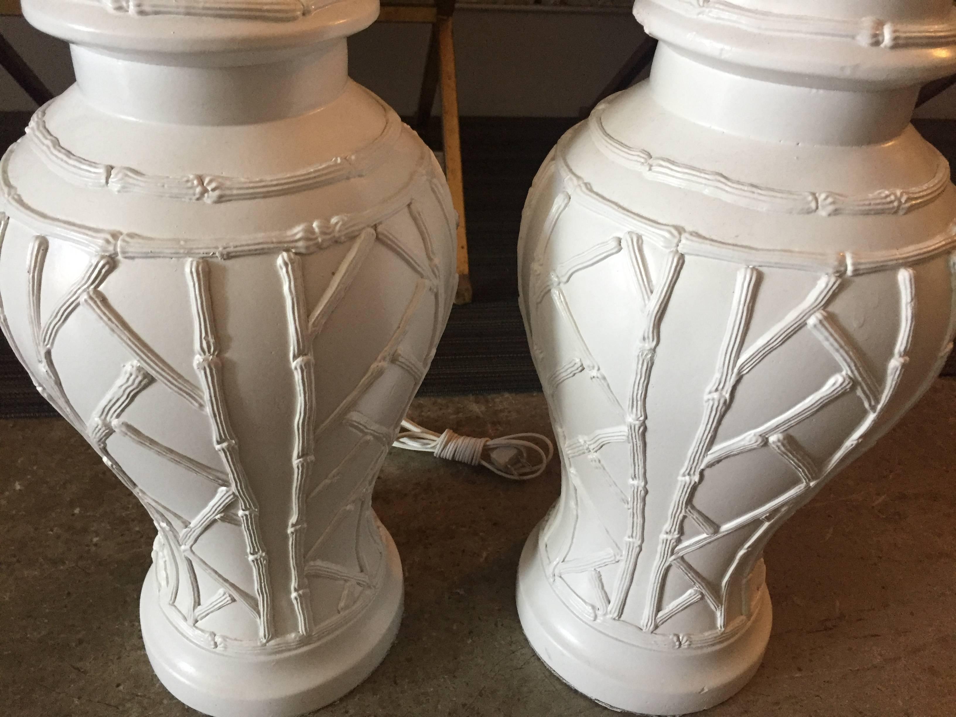 20th Century Faux Ceramic Bamboo Table Lamps In Excellent Condition In Washington, DC