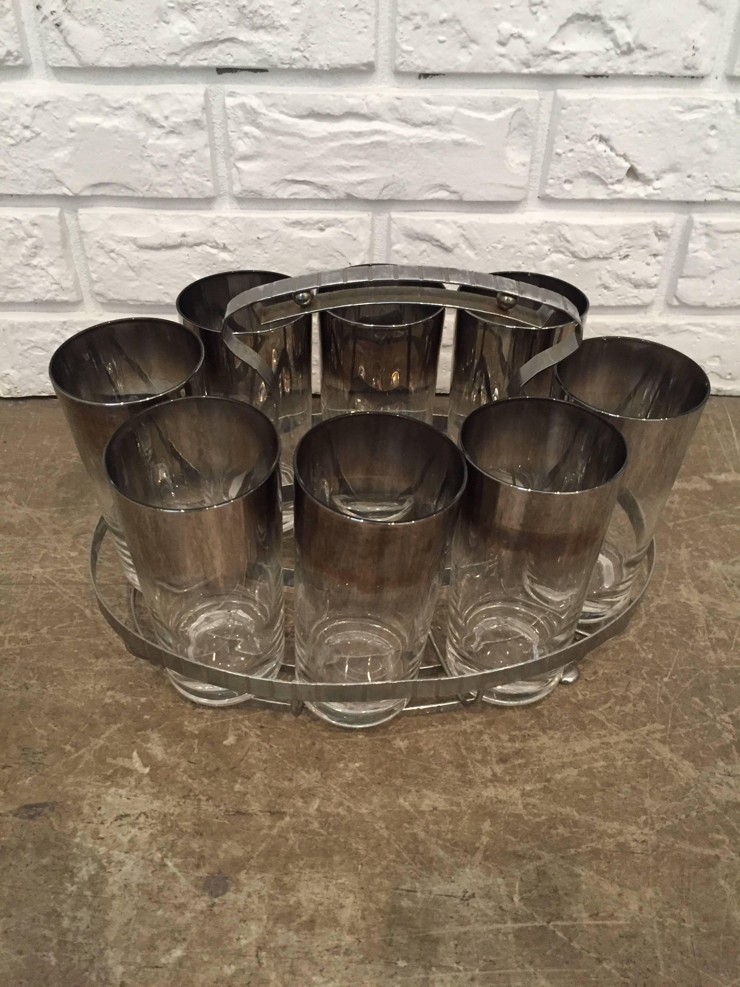 Attributed to Dorothy Thorpe  - set of eight highball glasses with carrier. 