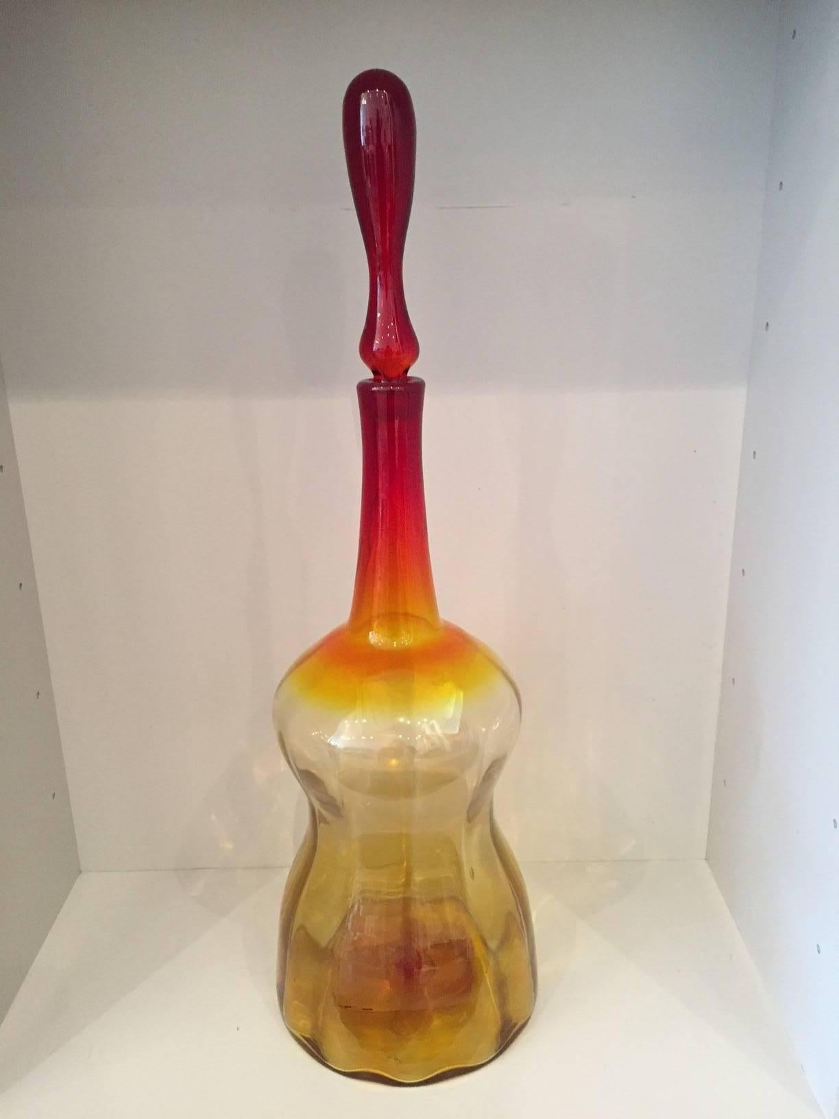 Mid-Century Modern Joel Myers for Blenko Glass Floor Decanter with Stopper For Sale