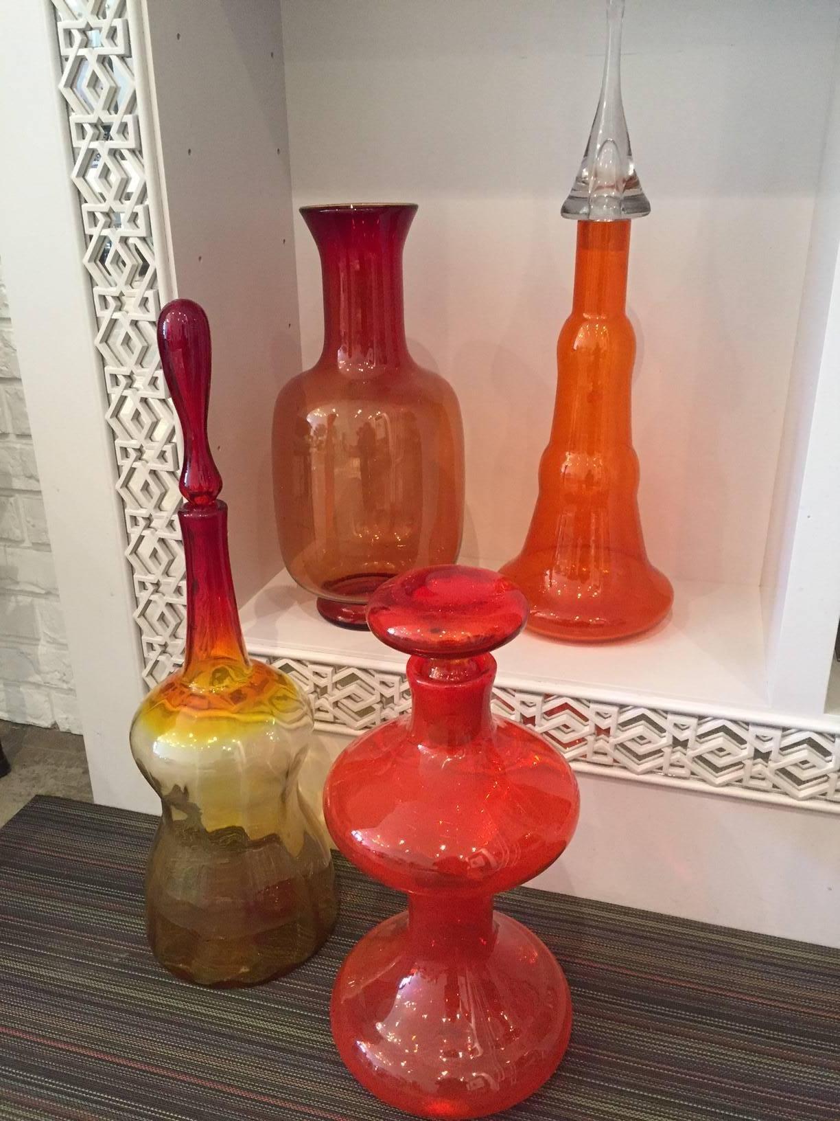 Joel Myers for Blenko Glass Floor Decanter with Stopper In Excellent Condition For Sale In Washington, DC