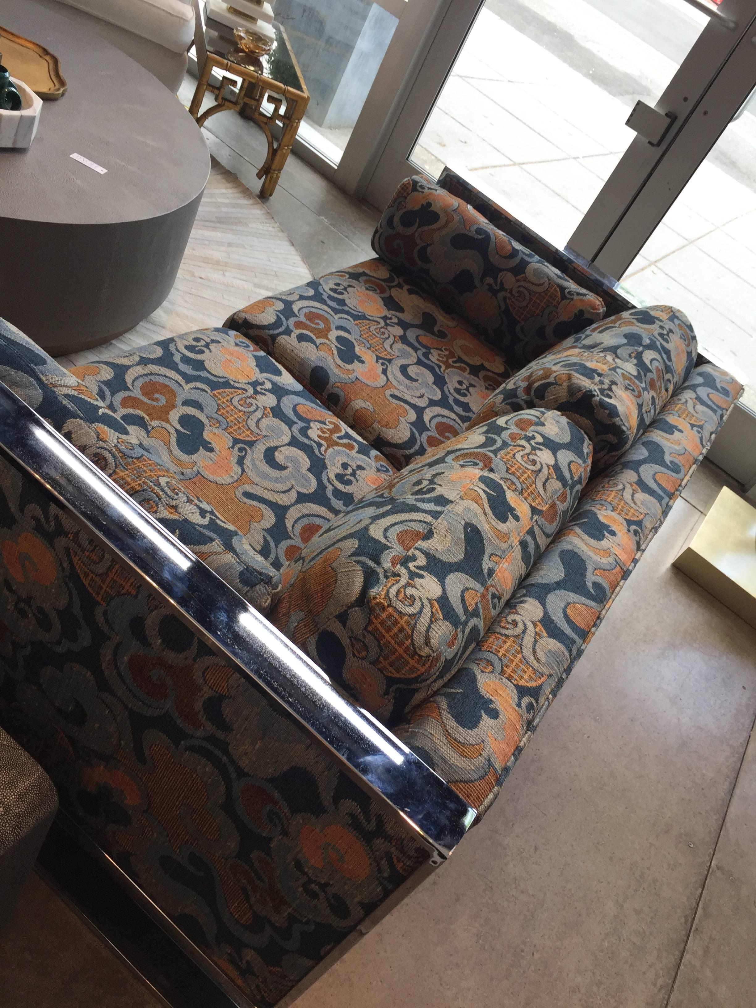 North American Chrome-Framed Settee in Original Upholstery For Sale