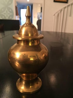 20th Century Pair of Polished Brass Lidded Urns