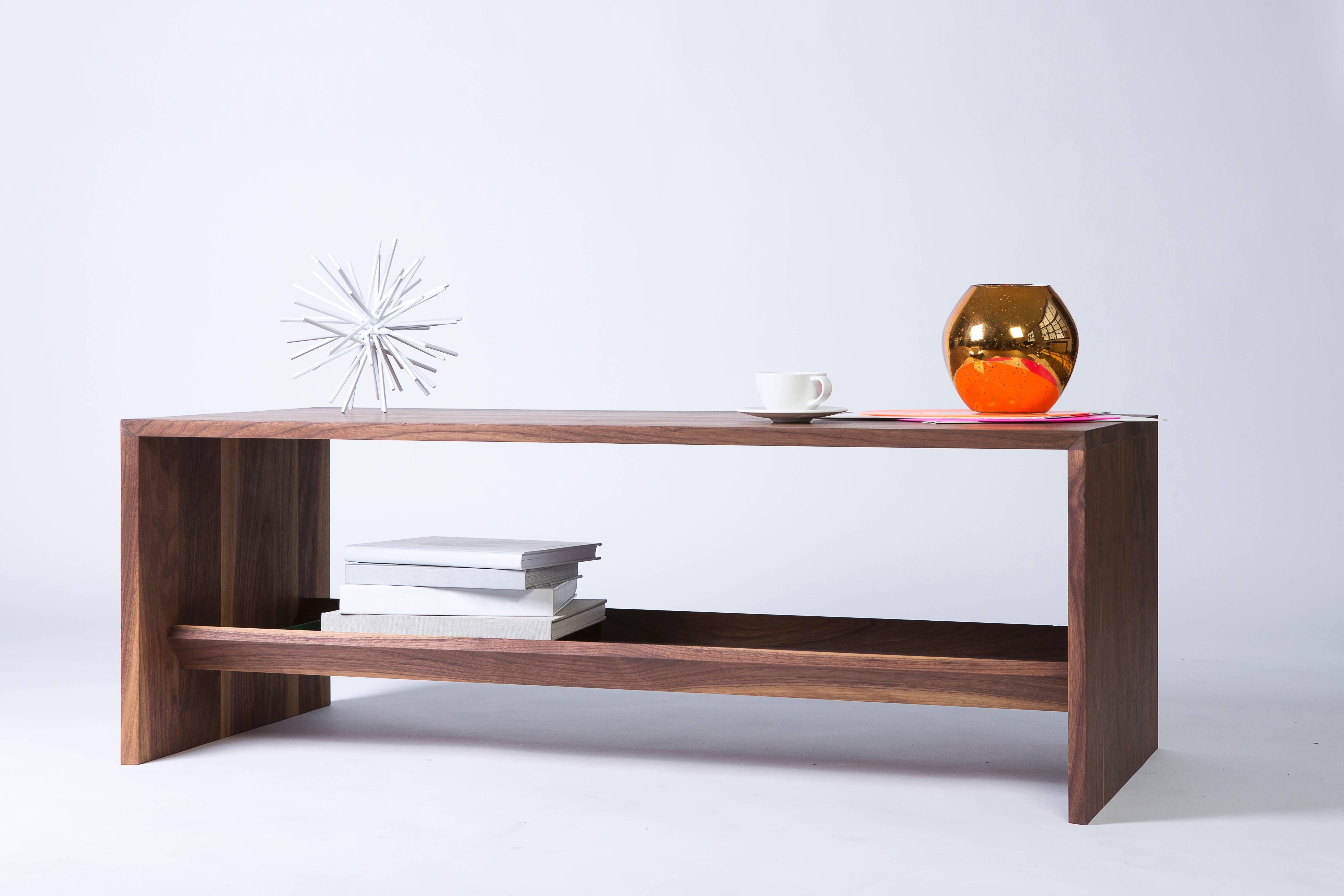 American Modern Walnut Coffee Table with Multi-Purpose Sub-Surface Trough For Sale