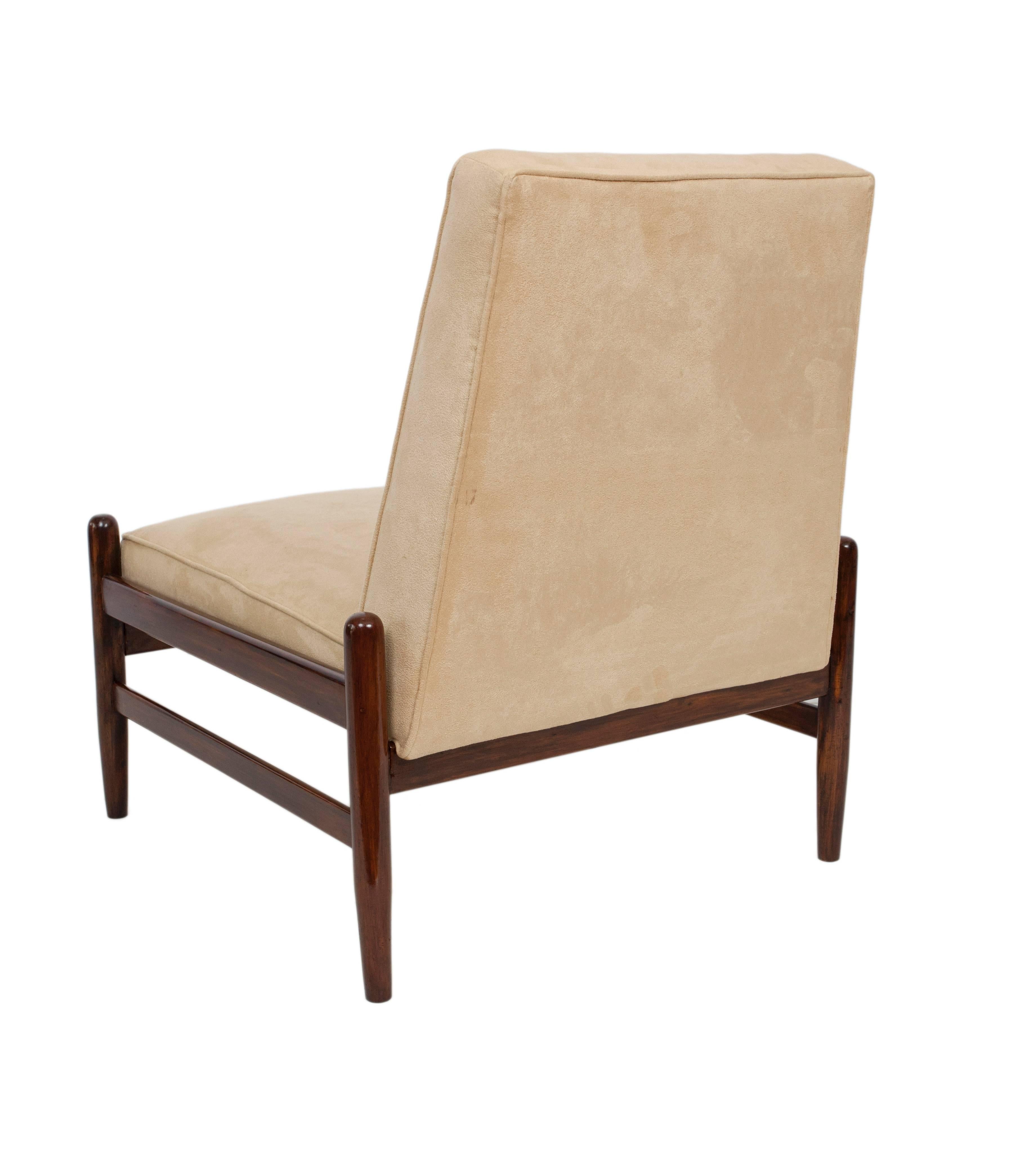 Mid-20th Century Pair of Liceu De Artes & Oficios Lounge Chairs in Faux Suede and Jacaranda