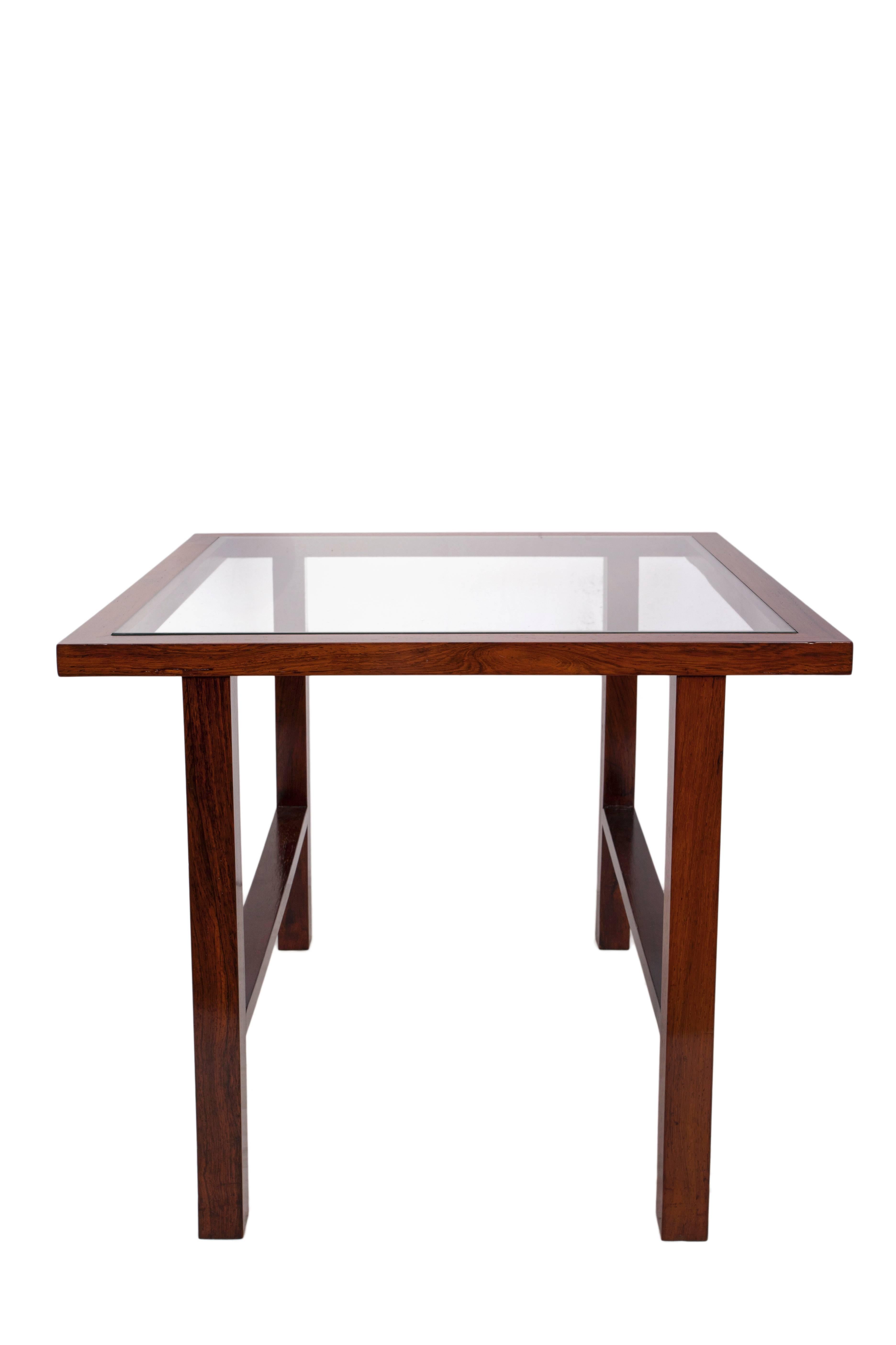 Mid-Century Modern Pair of Branco & Preto Glass Top Side Tables in Caviuna