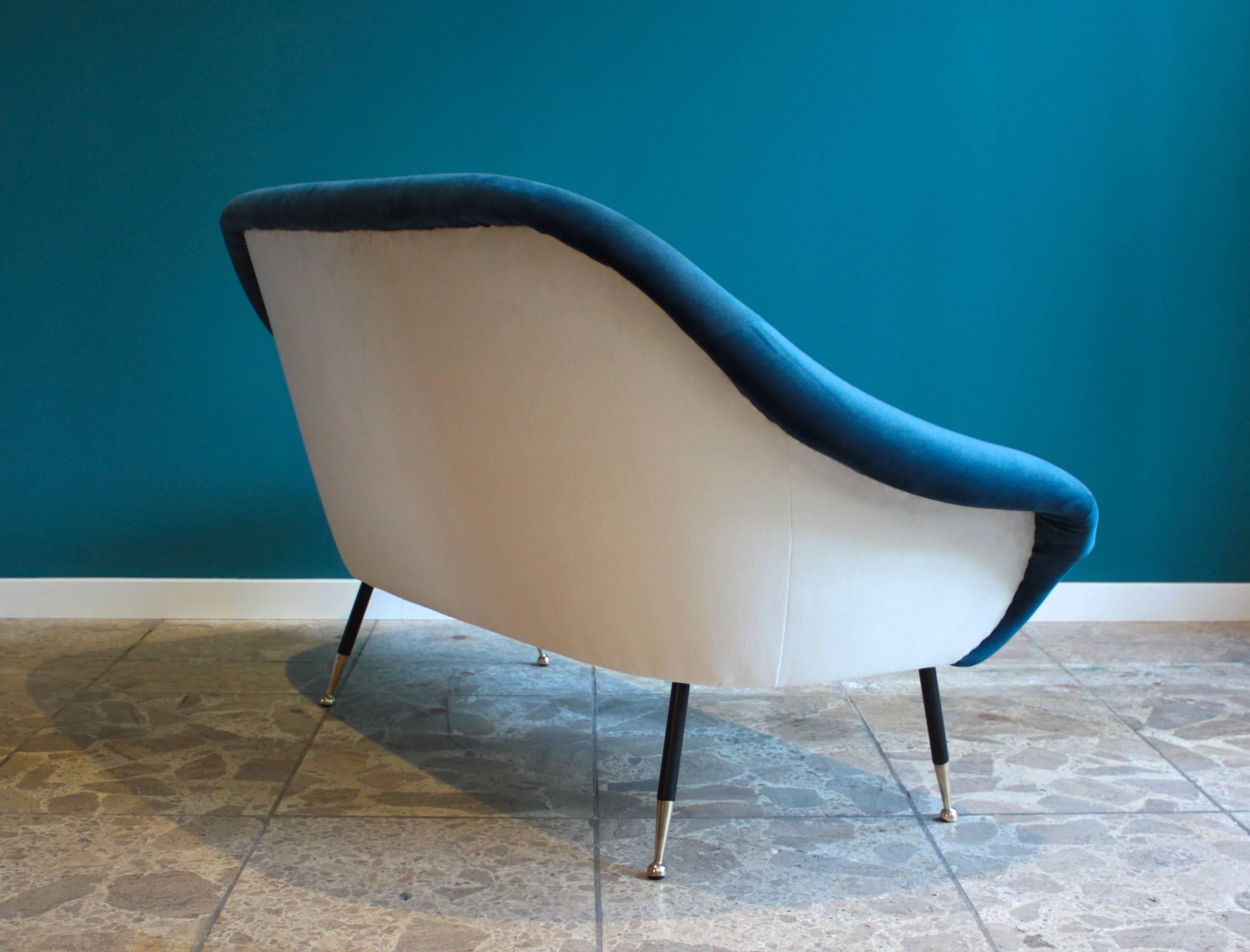 Mid-Century Modern Dark Blue Italian Two-Seat Sofa, 1950s, Reupholstered