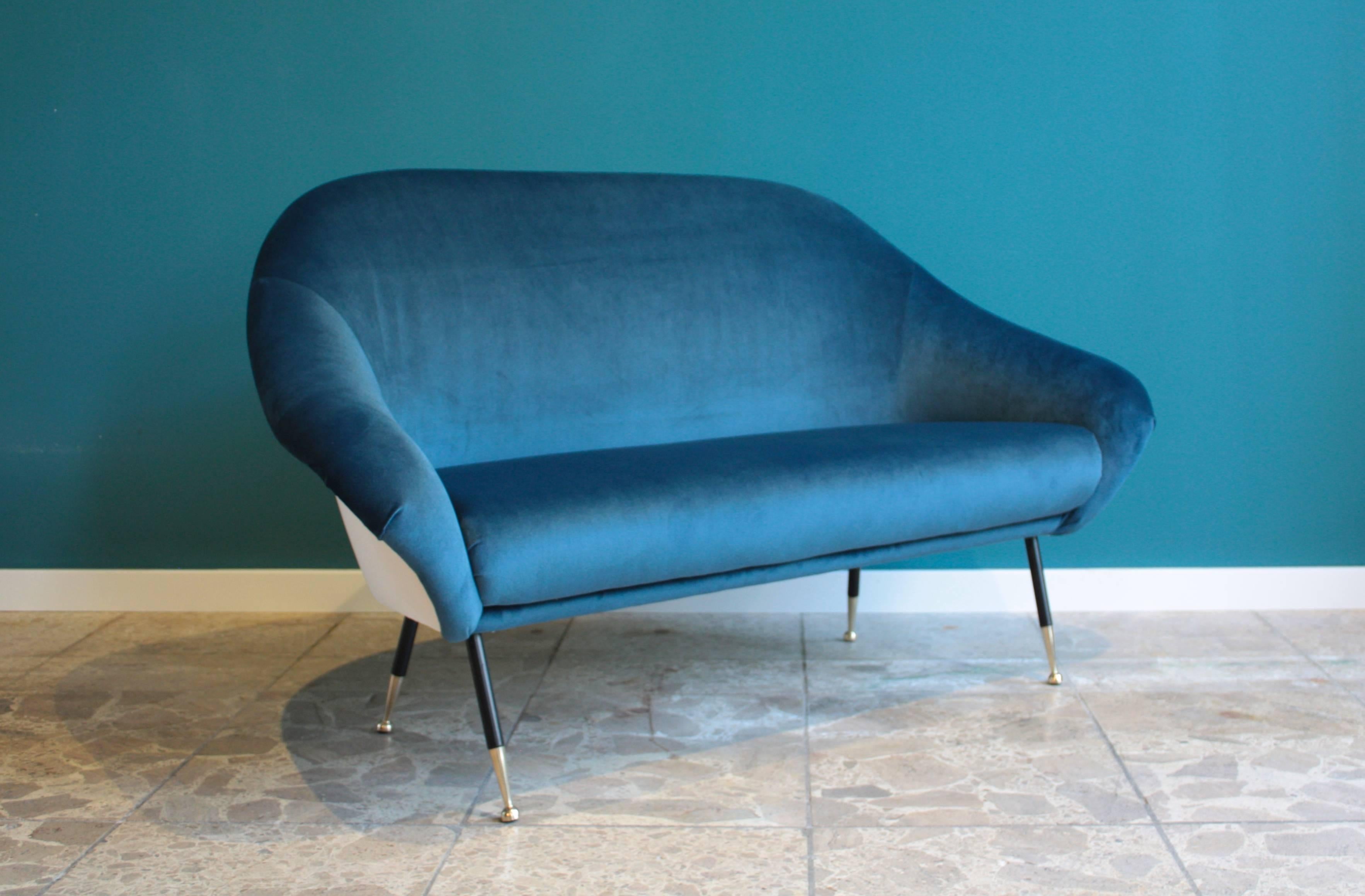 20th Century Dark Blue Italian Two-Seat Sofa, 1950s, Reupholstered