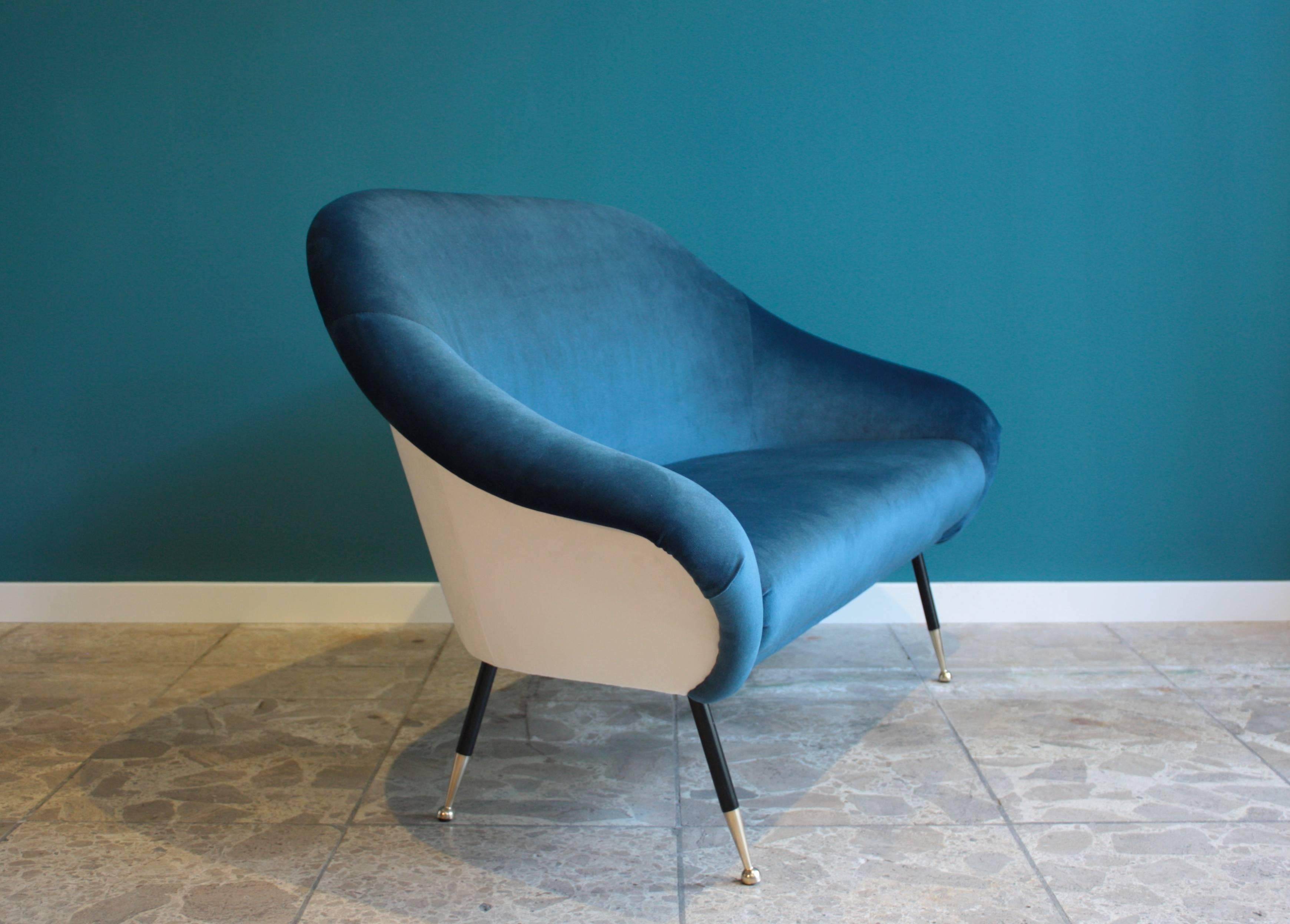 Dark Blue Italian Two-Seat Sofa, 1950s, Reupholstered 1