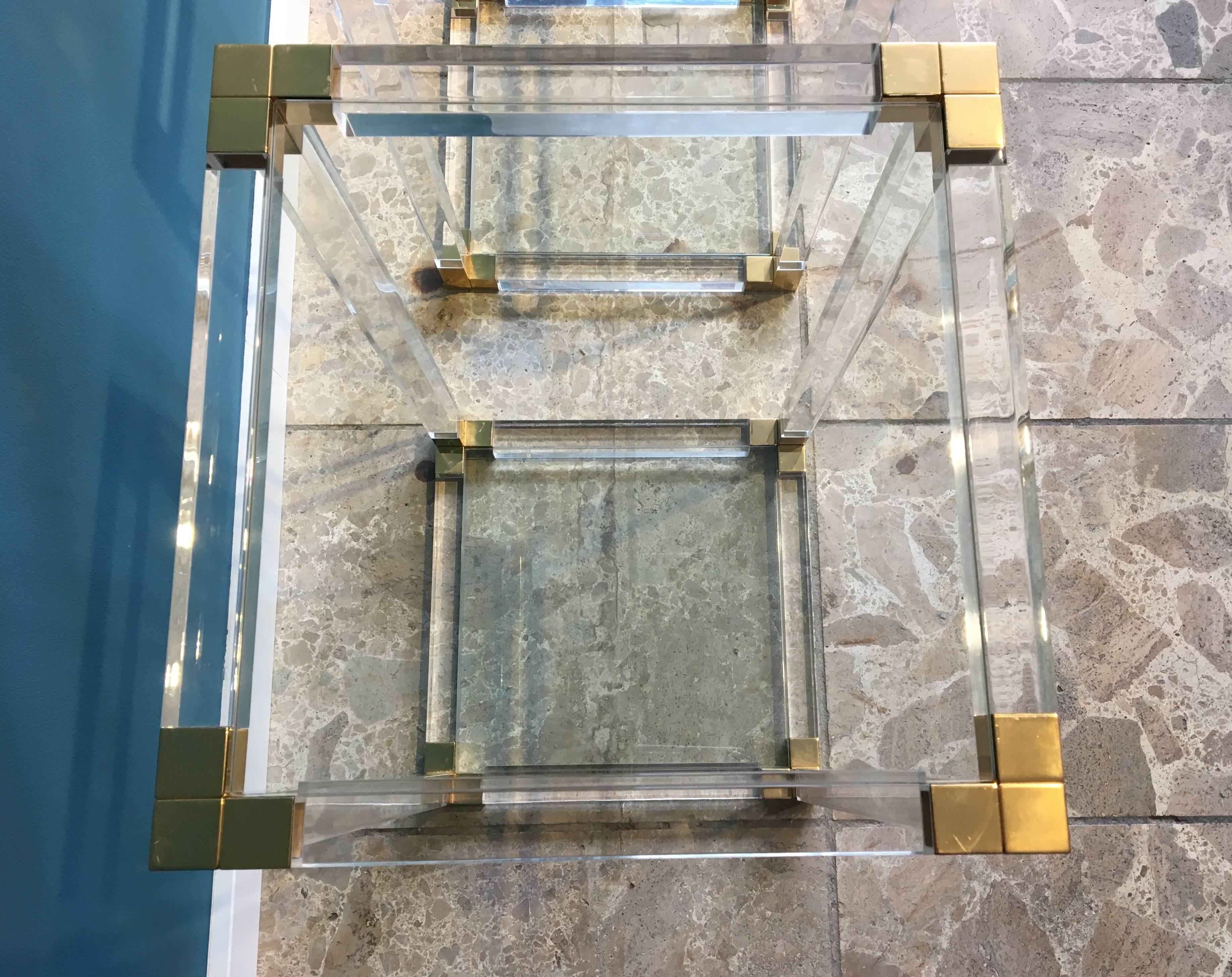 Pair of Midcentury Side Tables in Lucite Acrylic and Brass 2