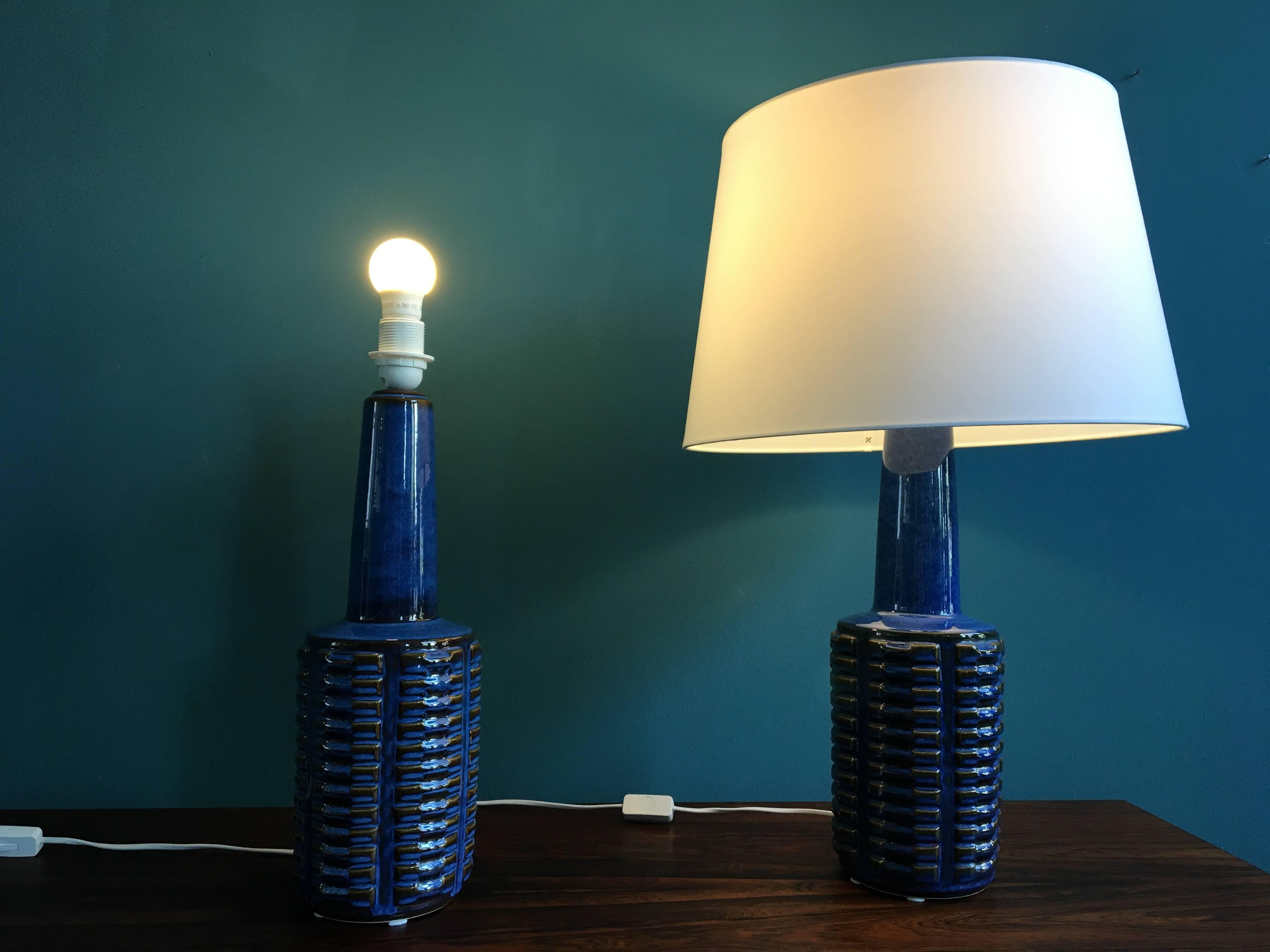 Danish Pair of Tall Vintage Ceramic Table Lamps by Einar Johansen for Soholm, Denmark